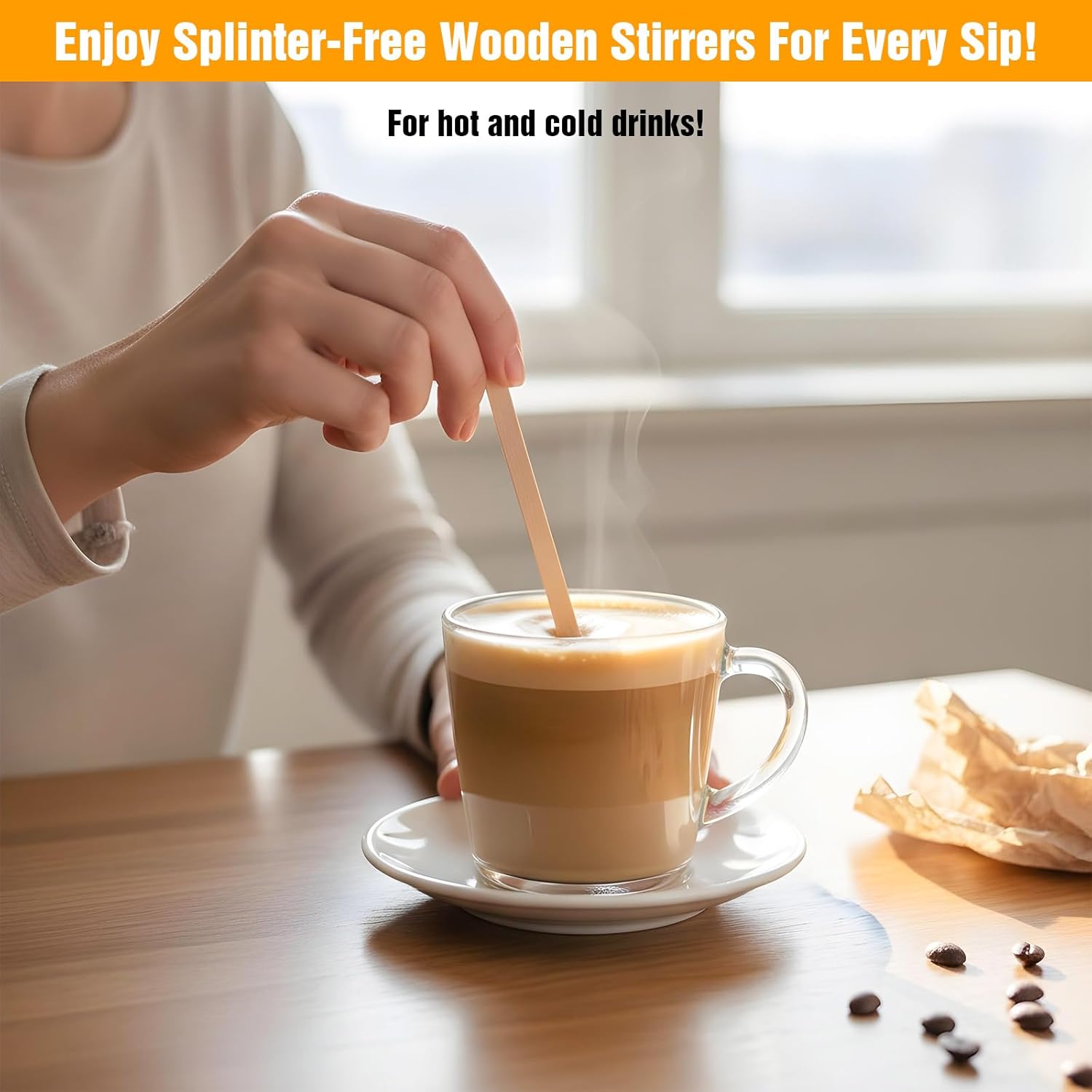 2000 Pcs Individually Wrapped Coffee Stirrers 5.5 Inch Round End Disposable Wood Coffe Stir Sticks for Coffee, Cocktail Wood Blenders for butter sugar, Craft Stick