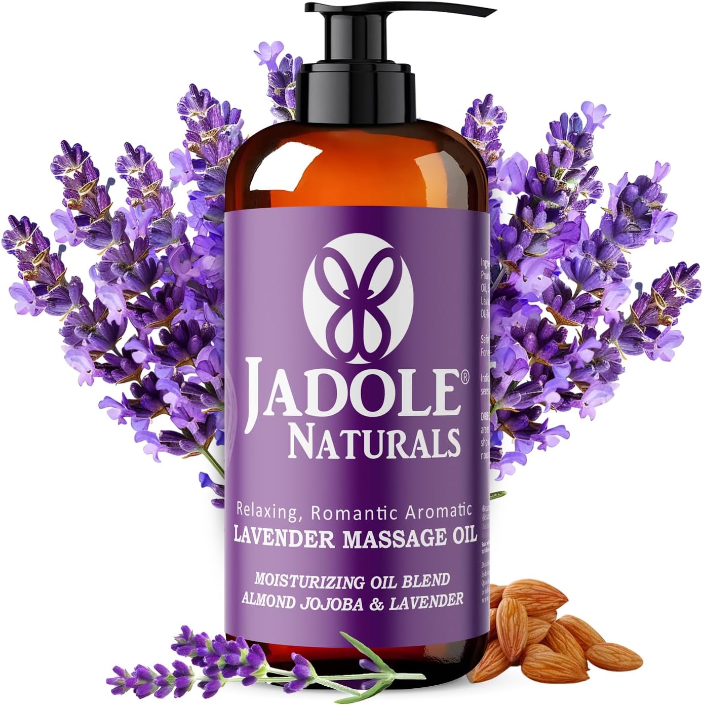 Jadole Naturals Lavender Massage Oil - 240ml | Warming & Hydrating Sweet Almond Oil Blend with Coconut, Jojoba & Lavender | Relaxation, Muscle Relief & Aromatherapy | Moisturizing Body Massage Oil