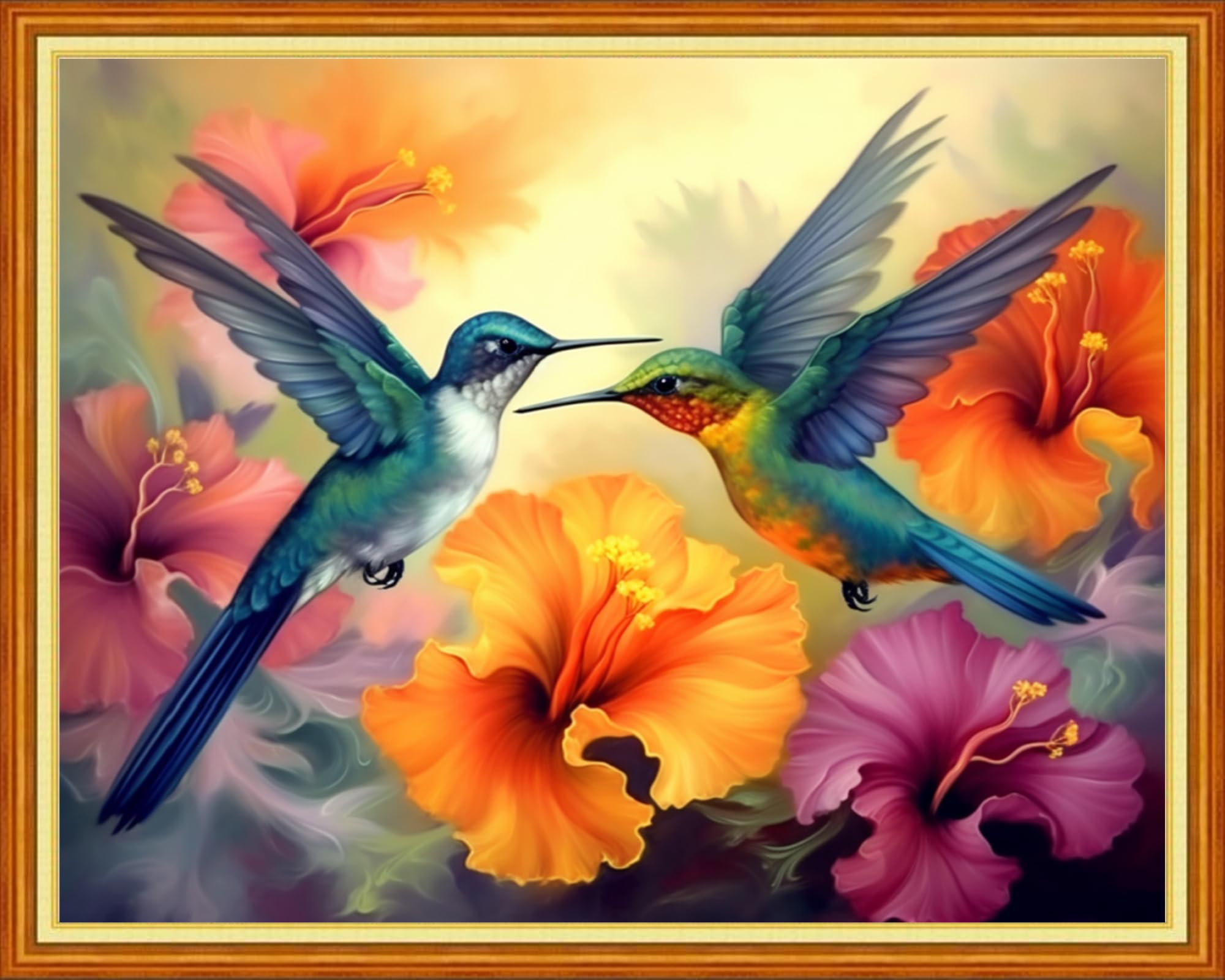 Joyhoor Cross Stitch Kits for Beginners Stamped Cross-Stitch Supplies Needlework preprint Embroidery Kits for Adults DIY Needlepoint Kits Embroidery Patterns 11CT-Hummingbirds gather honey 16x20 inchs
