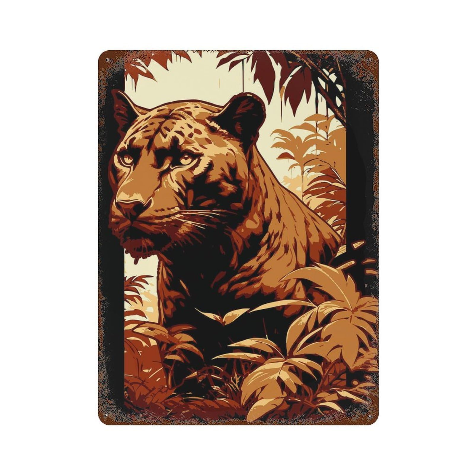 Rust Effect Panther Pop Art Rusty Metal Tin Sign 15.7"x11.8", Old School Wall Decor for Cafe, Home Bar And Lounge Decor