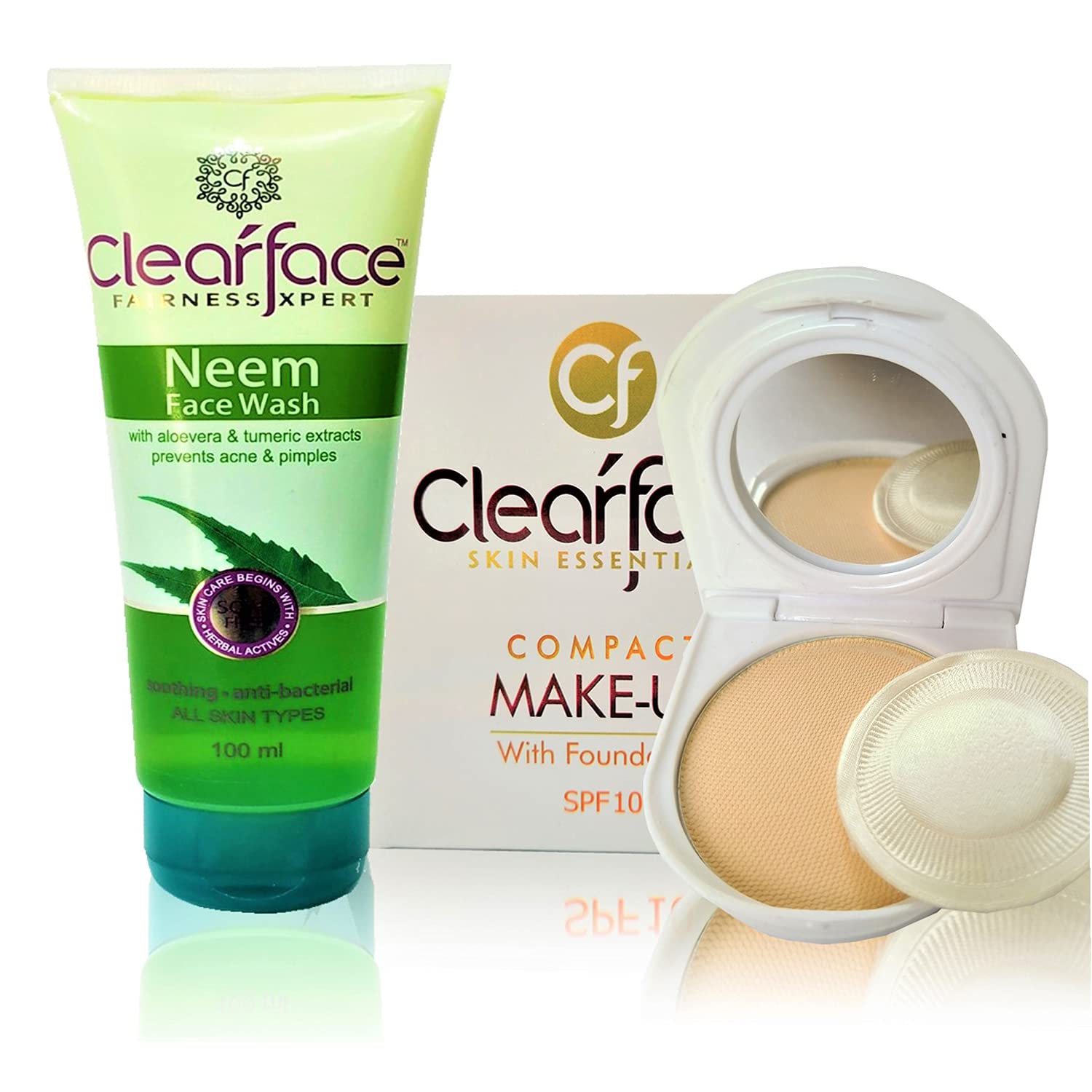 ClearFace Compact With Neem Face Wash For Anti-acne & Pimple Free Glowing Skin/MakeUp Combo