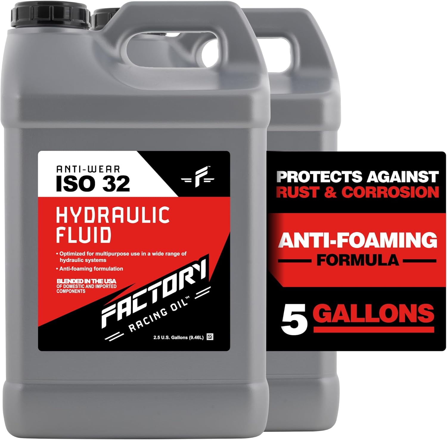 Factory Racing Oil 214801 Twin Pack Anti-Wear ISO 32 Hydraulic Fluid - 5 Gallons (2x2.5 Gal Bottles)