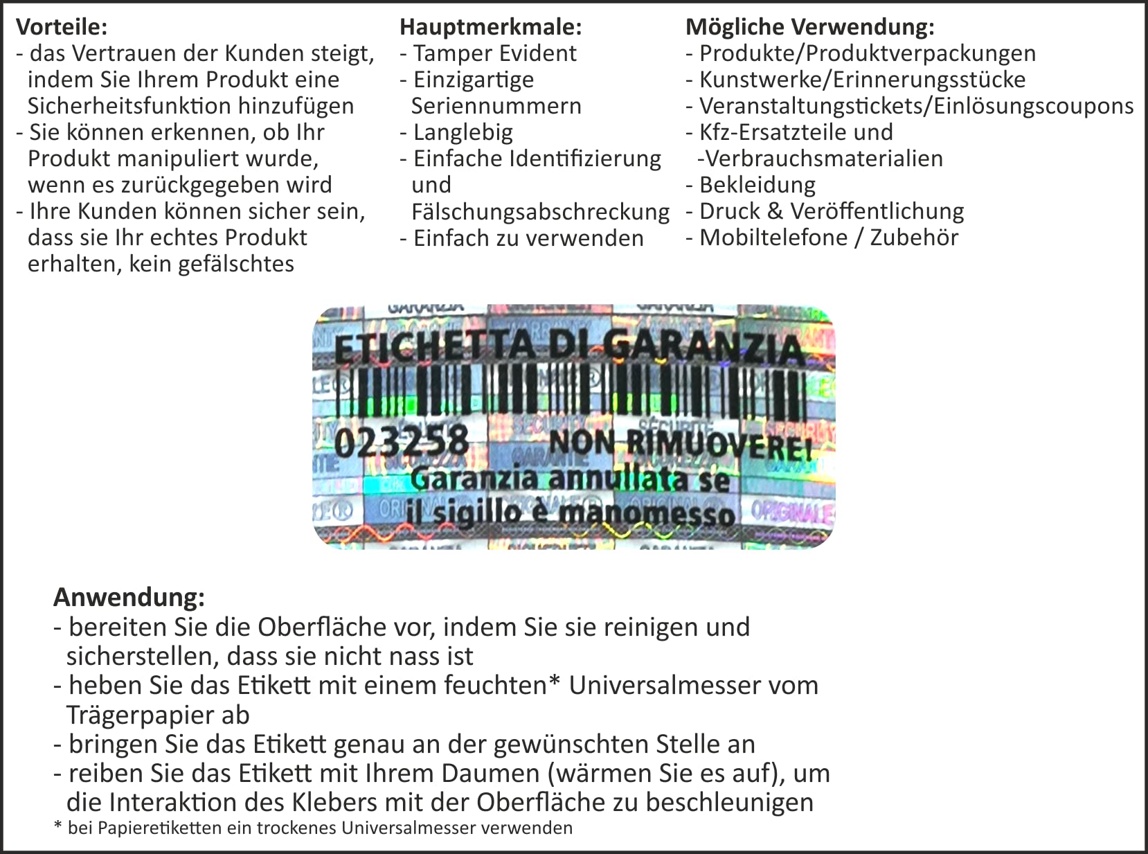 Etichette Di Sicurezza Ologramma - Adesivi Antimanomissione 25x15 Mm Argento