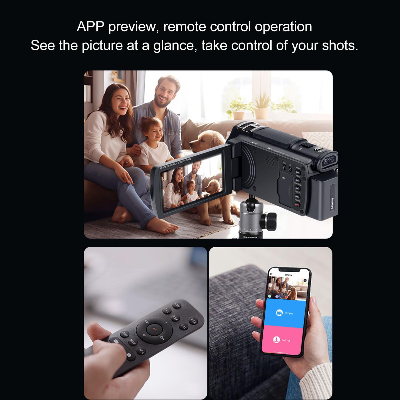 Kamera Wideo Kamera Cyfrowa 5K 30FPS 48MP do Fotografowania i Wideo Autofokus Kamera DV z 12-krotnym Zoomem Optycznym
