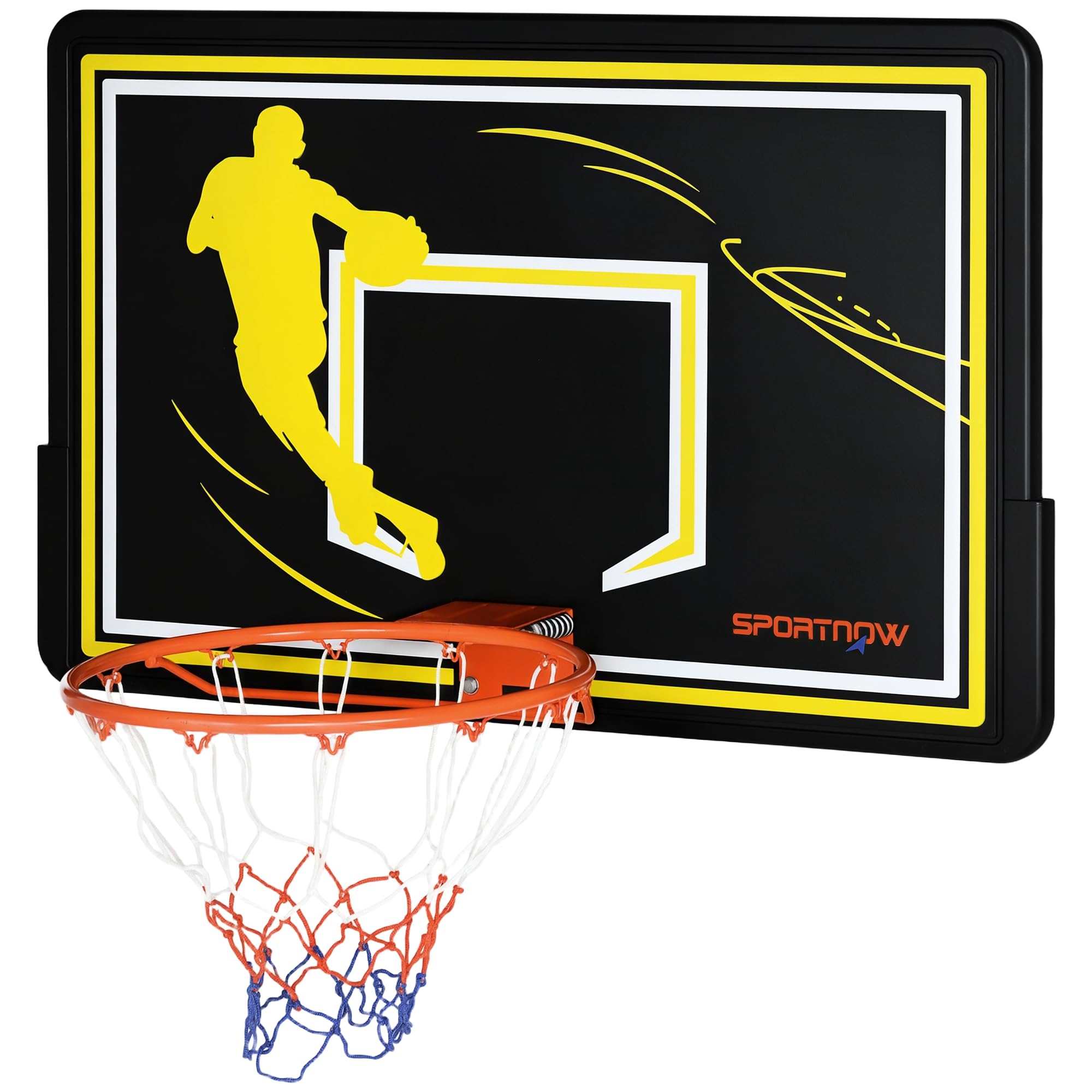 SPORTNOW Canestro Basket per Bambini e Adulti da Indoor e Outdoor in Acciaio e PE, 110 x 90 x 70 cm, Nero e Giallo