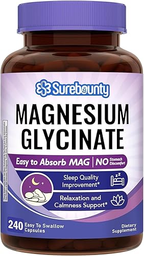 Suplemento de glicinato de magnesio para dormir, 2130 mg de glicinato de magnesio quelatado (240 mg de magnesio elemental), cápsulas pequeñas para