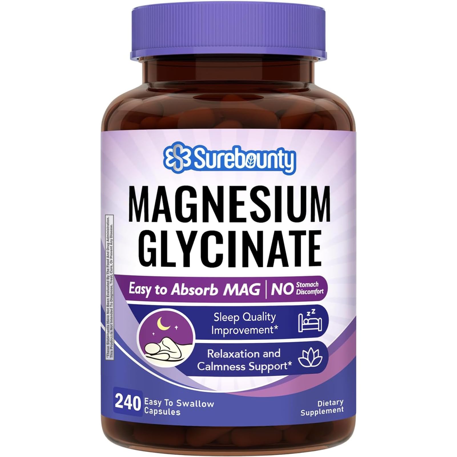 Magnesium Glycinate Supplement for Sleep, 2130 mg Chelated Magnesio Glycinate (240 mg Elemental Magnesio), Small Capsules for Kids & Adults, Easy to Swallow 240 Capsules