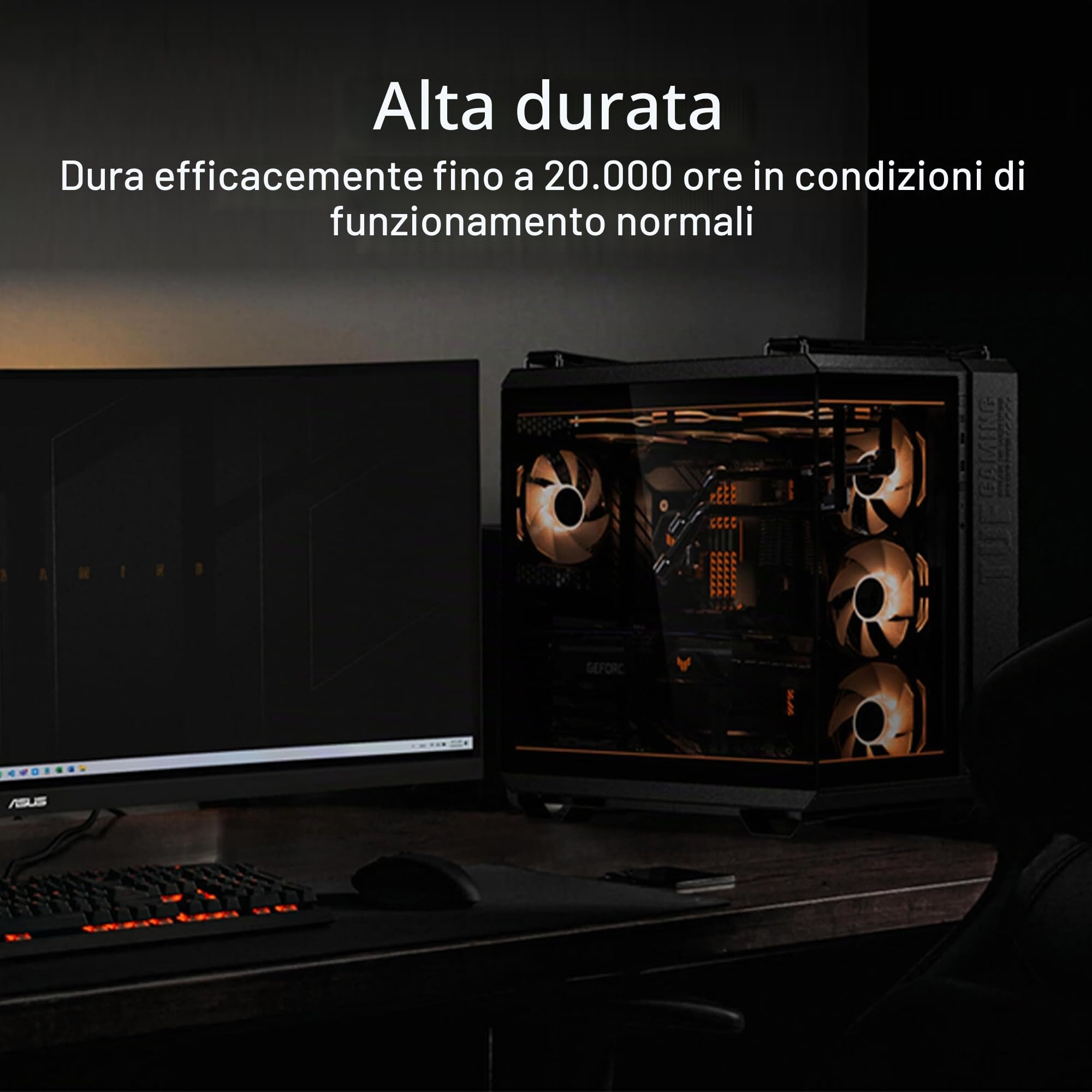 ASUS TUF GAMING GT502 HORIZON TG ARGB, Chassis a Doppia Camera con Design Panoramico e Pannello in Vetro + TUF GAMING GT502 HORIZON ARGB LIGHTING KIT, Kit di Illuminazione, Nero