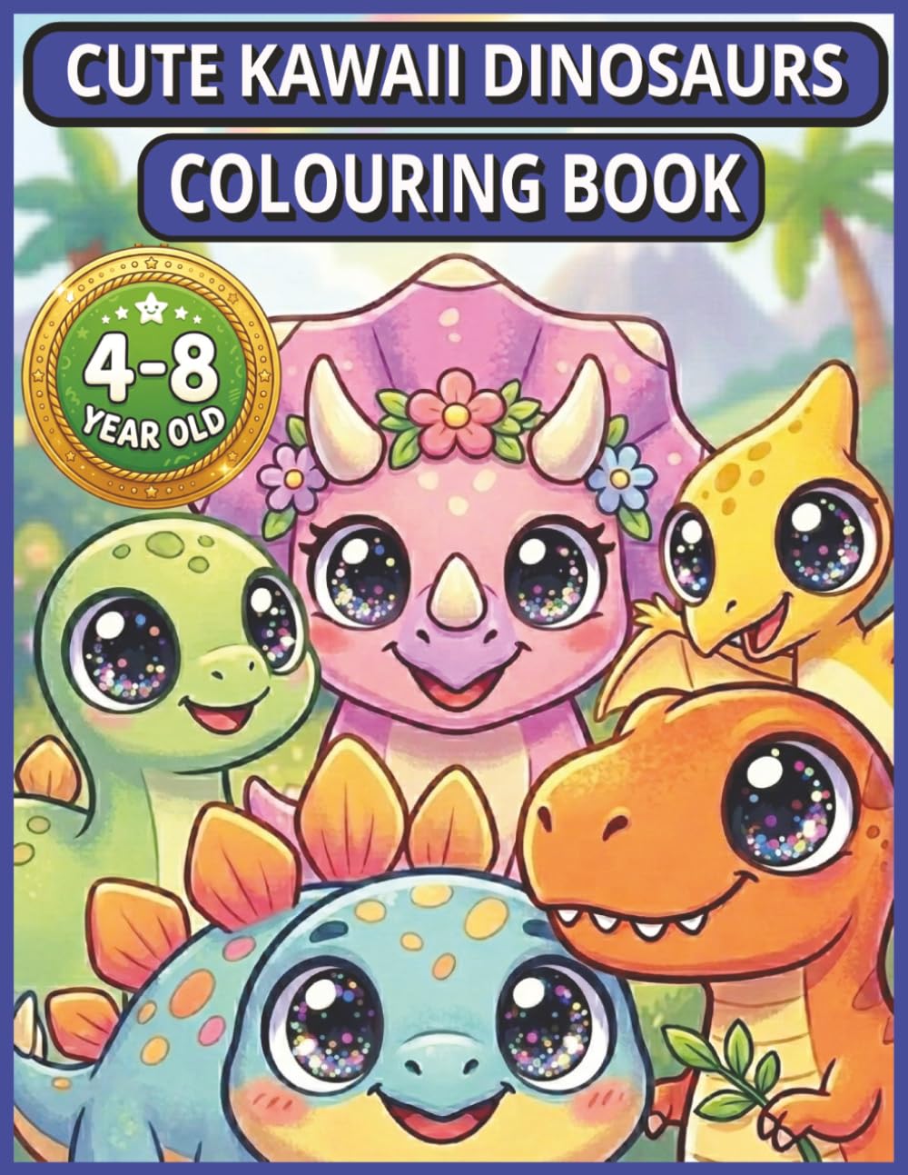 CUTE KAWAII DINOSAURS COLOURING BOOK: Adorable Dinosaur Coloring Pages for Kids Ages 4–8 (Calm Kids Colouring & Activity Book Collection)