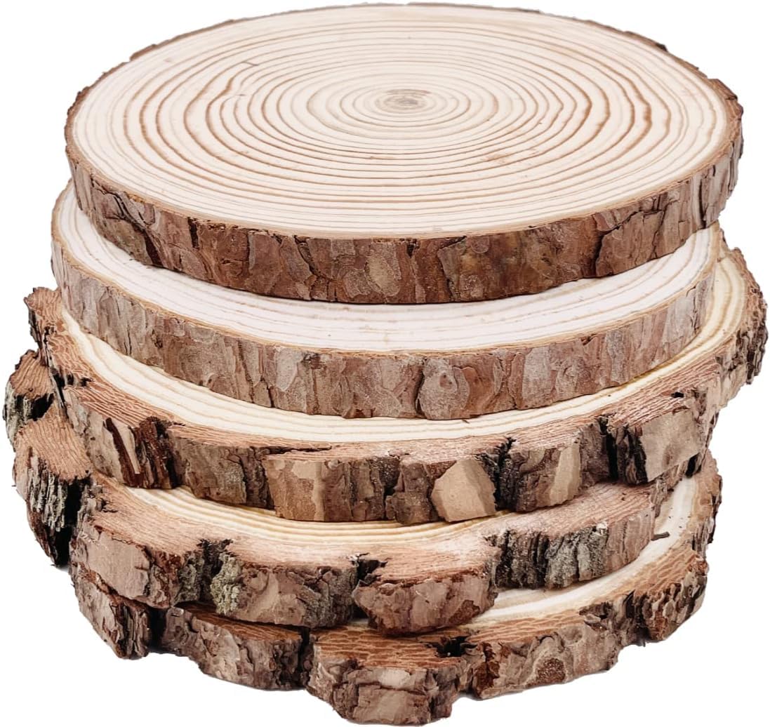 Natural Wood Slices Round 2pc, Tree Bark Edge, 18-20cm Diameter, 1.25cm Thick, for Rustic Art, Craft Supplies, DIY, Festive Decorations, Coasters and More (Pack of 2)-image-45