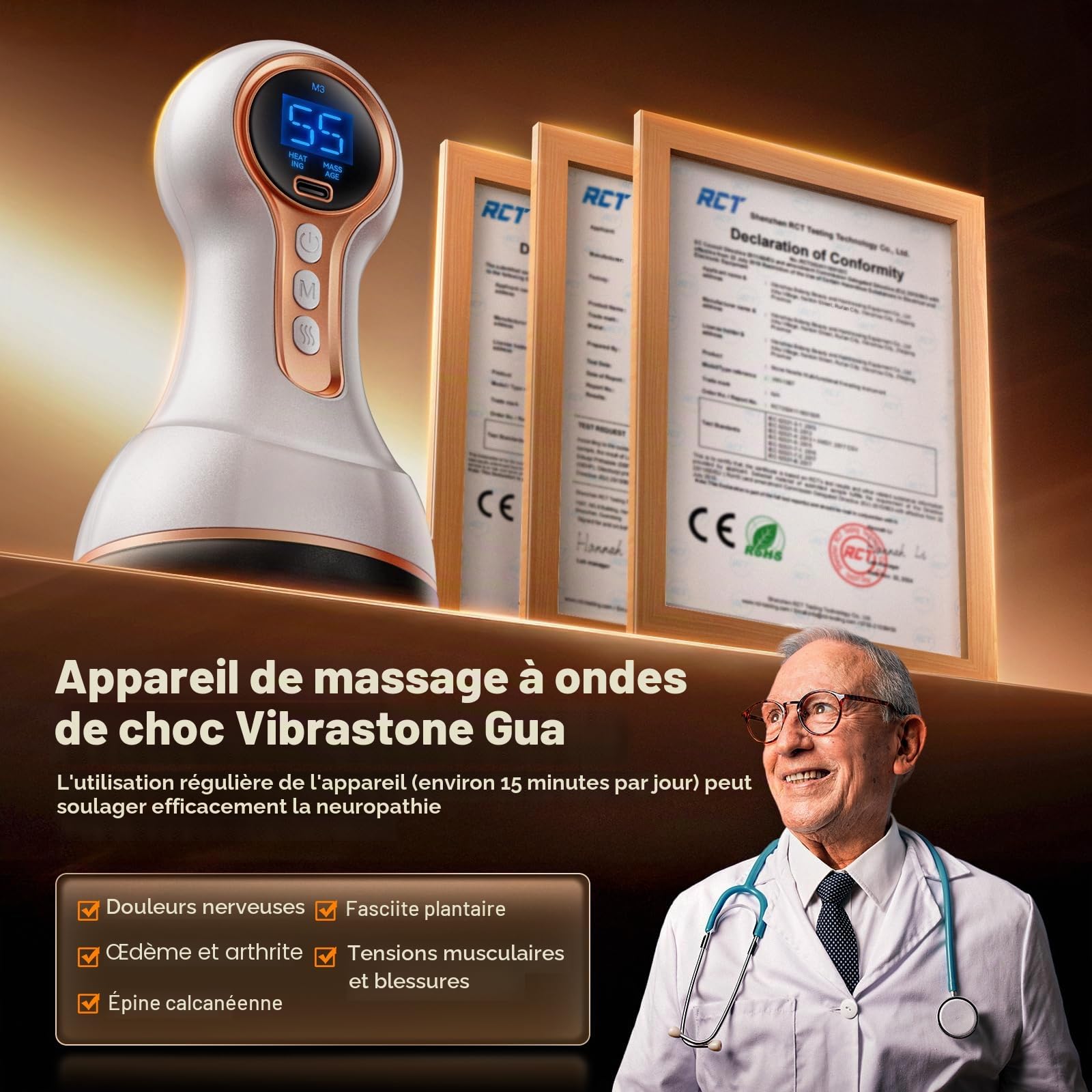 Robofun 5.0 Appareil de massage neuropathie lymphatique, soulagement de la douleur et relaxation pour les pieds, les mains, le dos, masseur d'ondes de choc Gua avec 30 fonctions de chauffage par