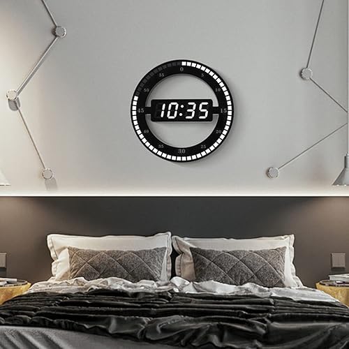 Miniatura 7 de Reloj de pared redondo con anillo LED de 12 pulgadas, reloj electrónico, función inteligente de detección de luz, pantalla digital grande, para