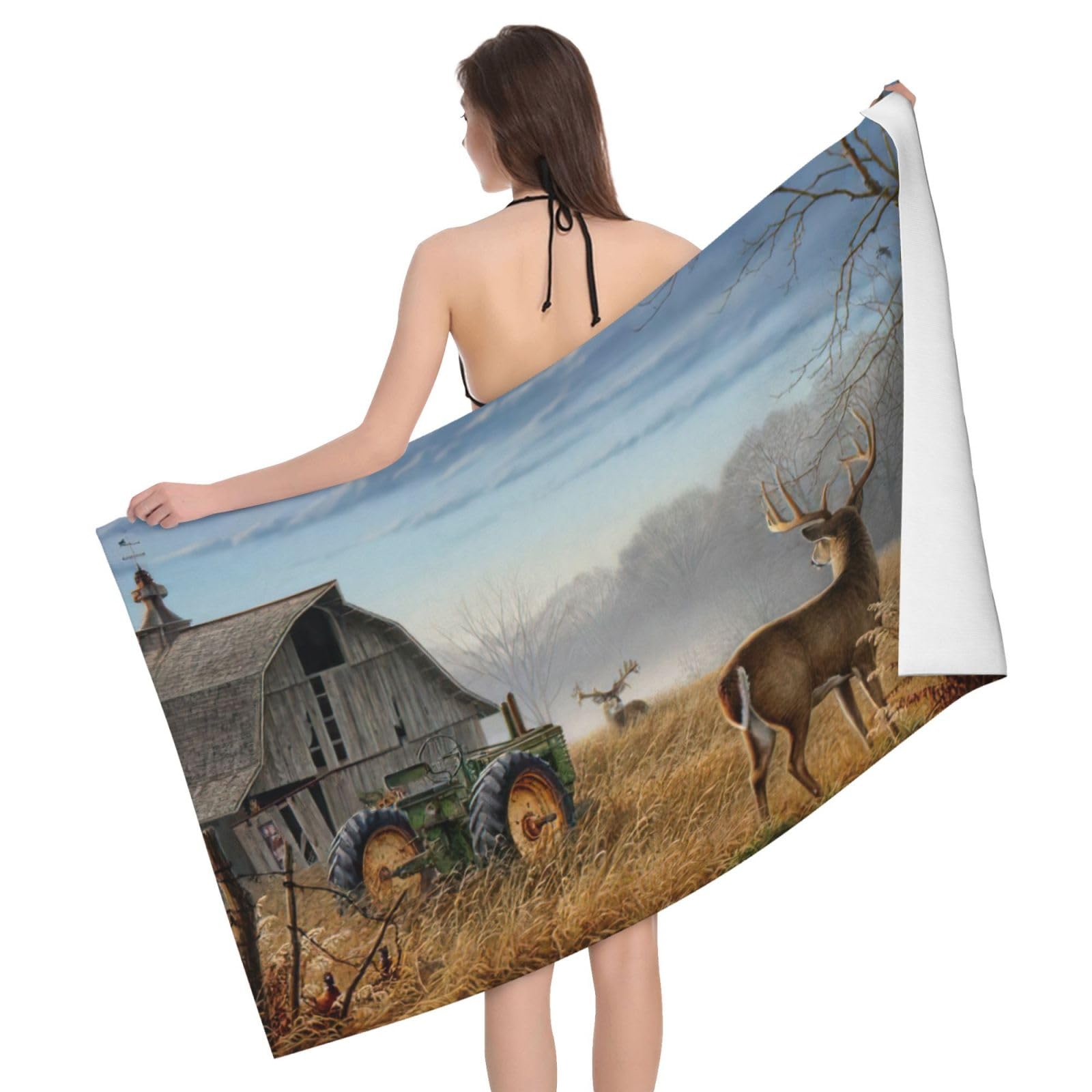 Serviette de bain de luxe imprimé cerf microfibre absorbante douce et durable