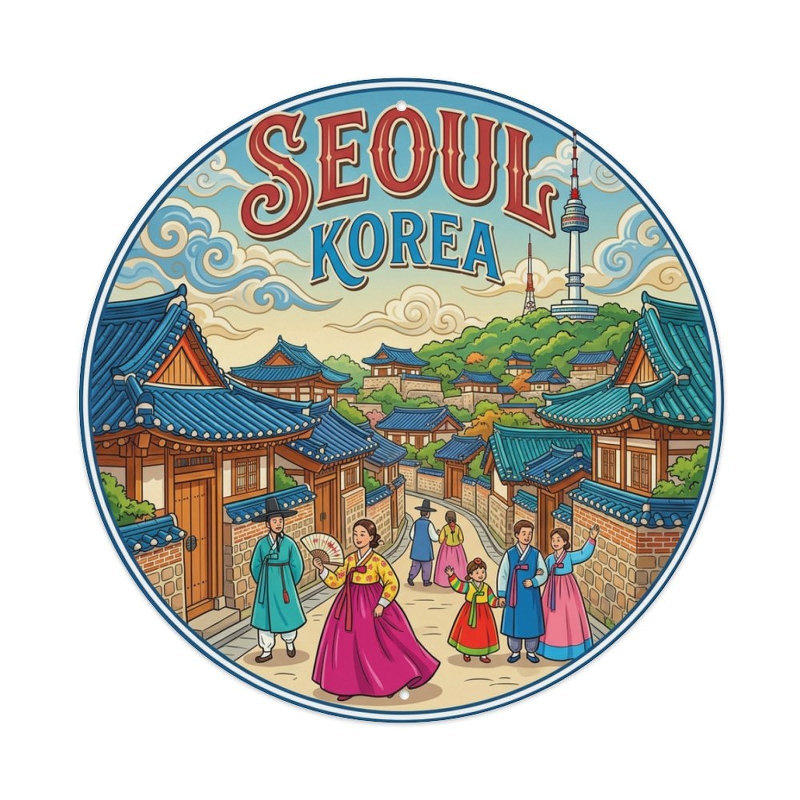 Vintage Travel Seoul Korea Vibrant Metal Tin Sign