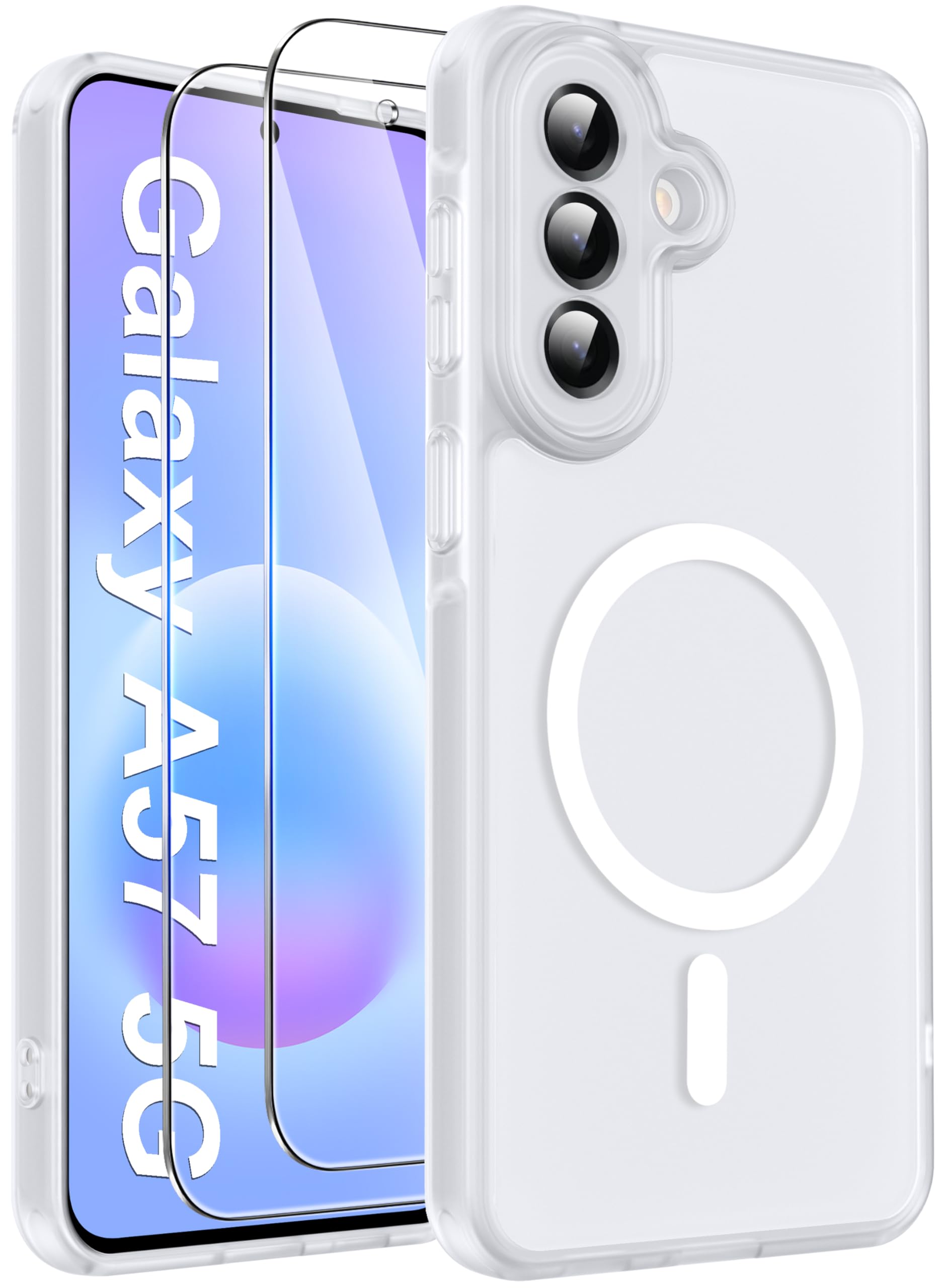 Opkiegrn für Samsung Galaxy S25 5G Hülle, Kompatibel mit MagSafe mit 2 Stück Panzer Schutz Glas Folie, KameraSchutz Folie Stoßfest Kratzfest Transluzente Matt Handyhülle für Samsung S25, Grau