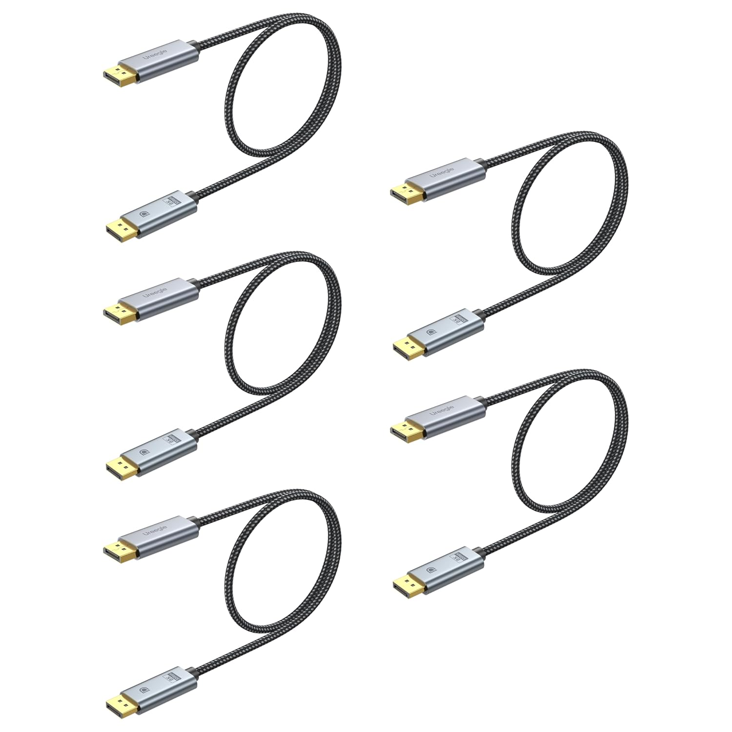 8K Displayport Cable 1.4, 1.5ft Gold-Plated DP Cord (8K@60Hz, 4K@144Hz, 32.4Gbps) HDR, DP to DP Cables Compatible with Gaming PC, Laptops, Monitor, Computer, Projector [5 Pack]