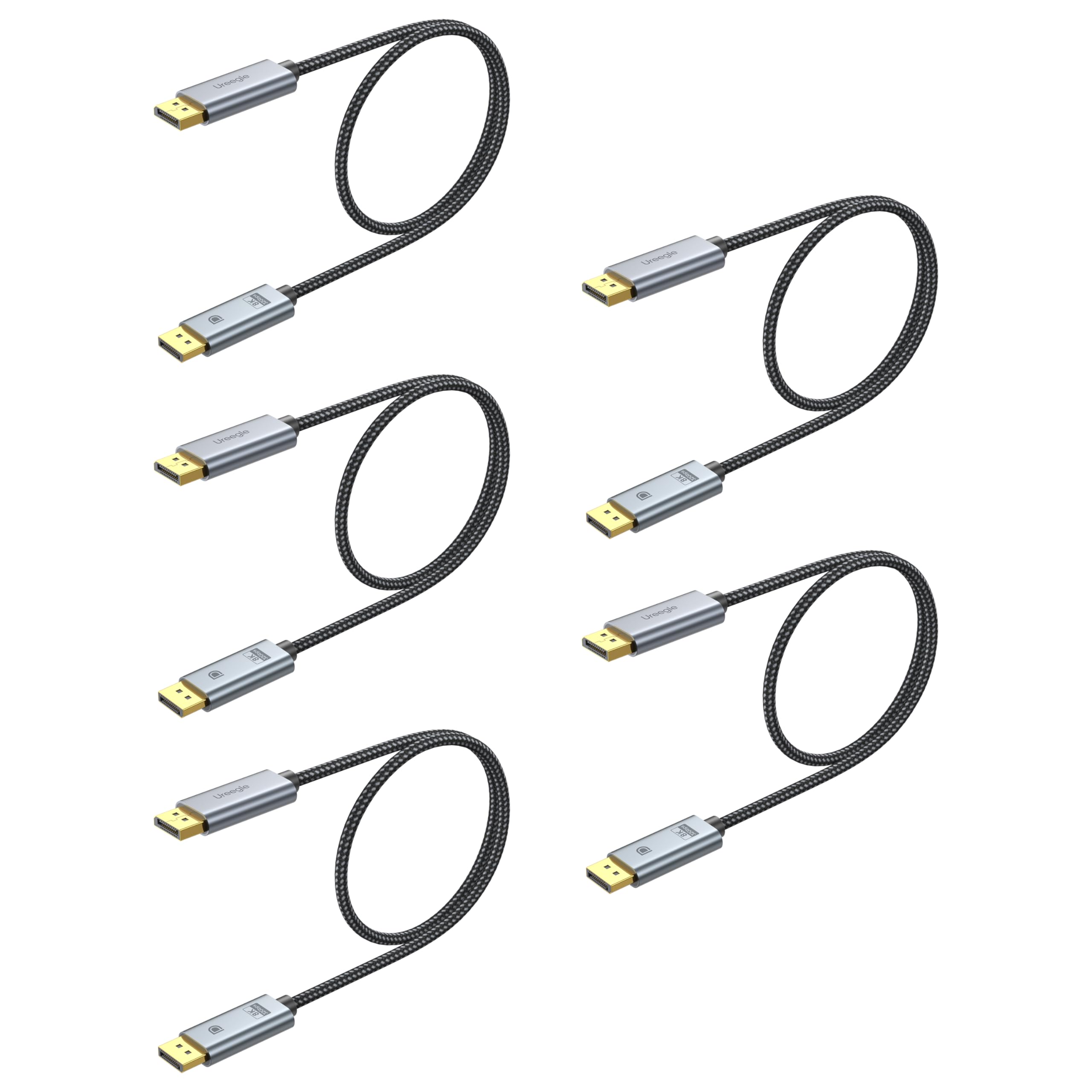 Lot de 5 câbles Displayport 8K de 1,4, câble DP vers DP plaqué or (8K @ 60 Hz, 4K @ 144 Hz, 32,4 Gbit/s) compatibles avec PC de jeu, ordinateurs portables, moniteurs, ordinateurs, projecteurs