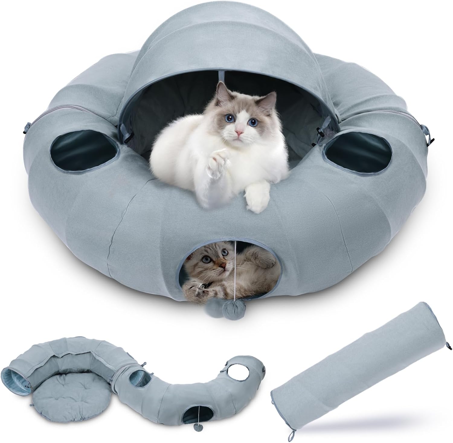OUHOU Cat Tunnels for Indoor Cats, Cat Tunnels with Awning