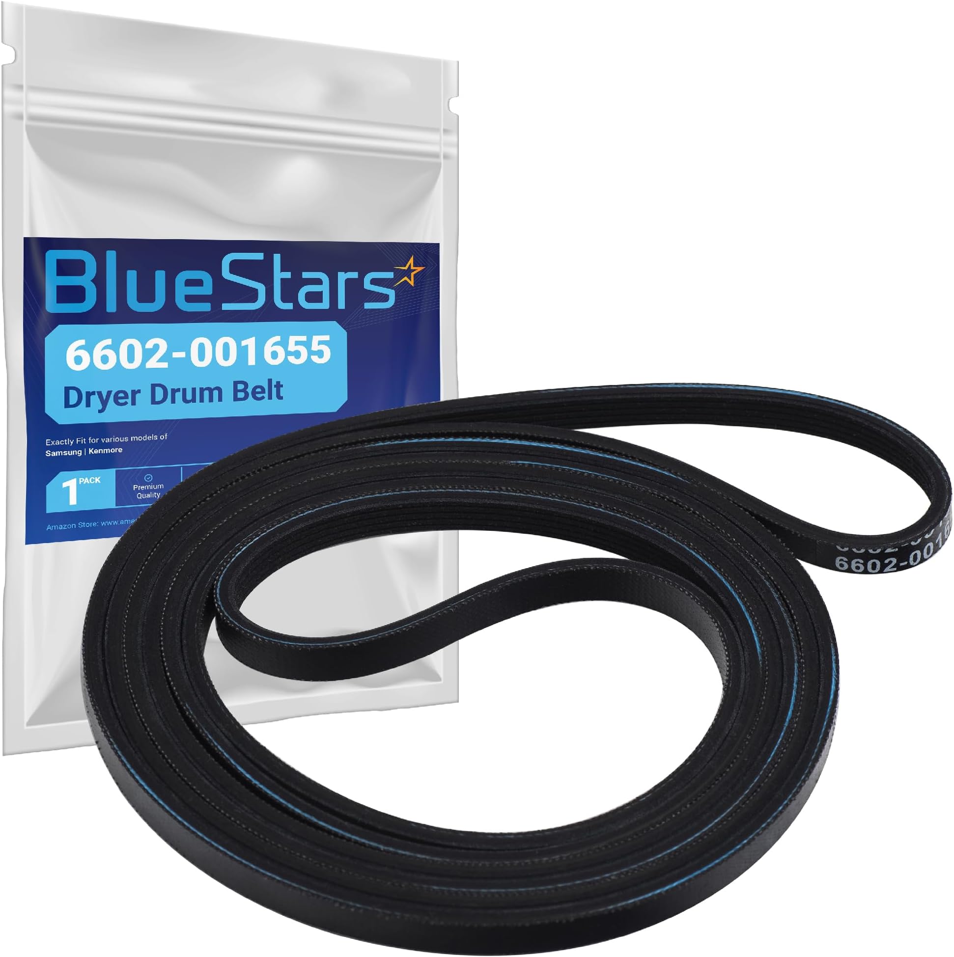 BlueStars Ultra Durable 6602-001655 Dryer Drum Belt Replacement Part - Exact Fit for Samsung Kenmore Dryer- Replaces 6602-001314 PS413382