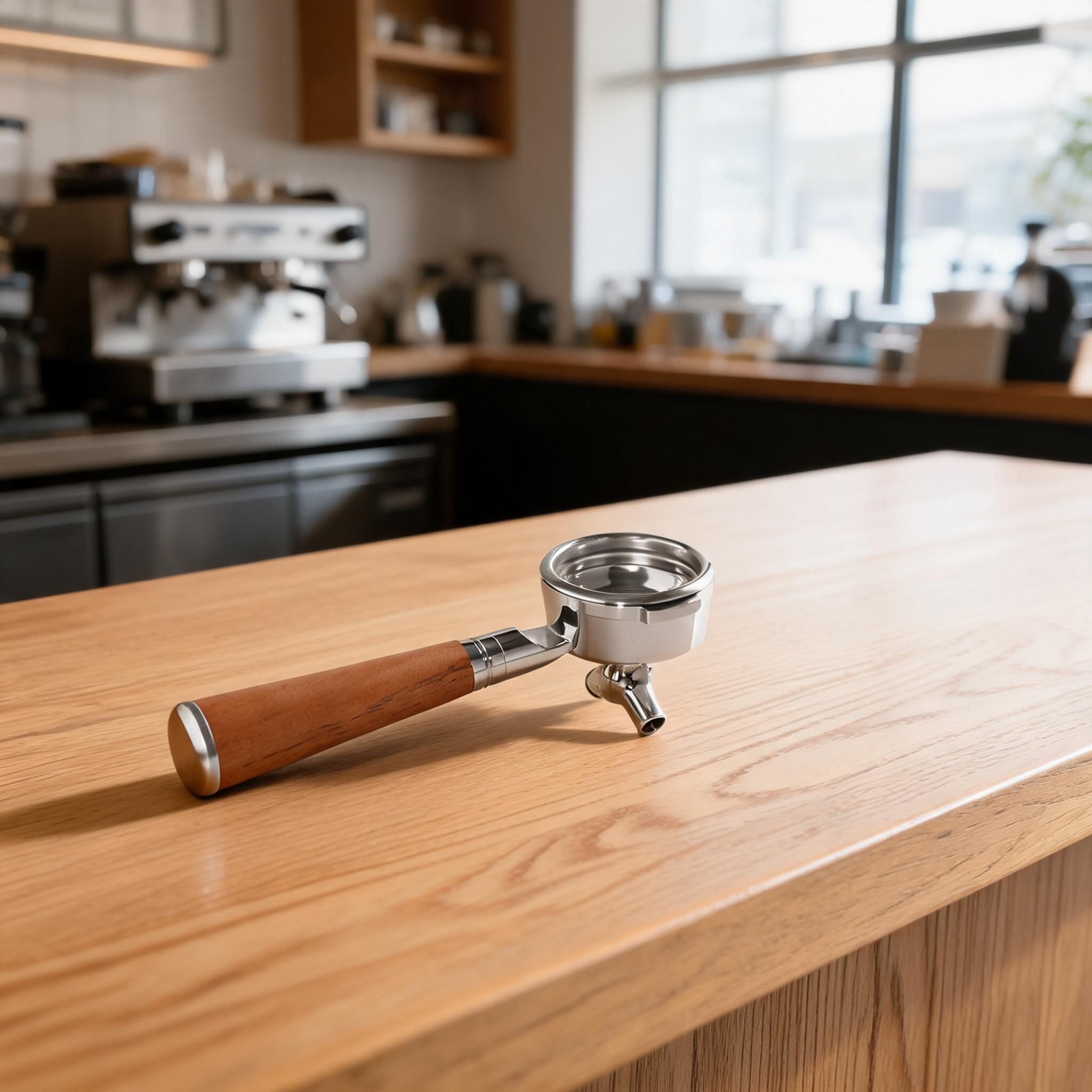 Portafiltro de acero inoxidable 304 de 58 mm, mango de madera maciza (B) | Se adapta a la serie Breville 9, incluye cesta de filtro, rica para extracción de crema, grado profesional, fácil de instalar