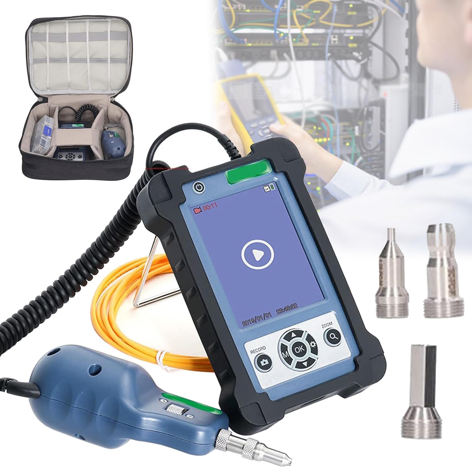 ZMJGLL Fiber Optic Microscope Tool,400X Magnification W/3.5 Inch Display and 4000mAh Battery,Endface Connector Measurement Support,enabling Swift Inspection