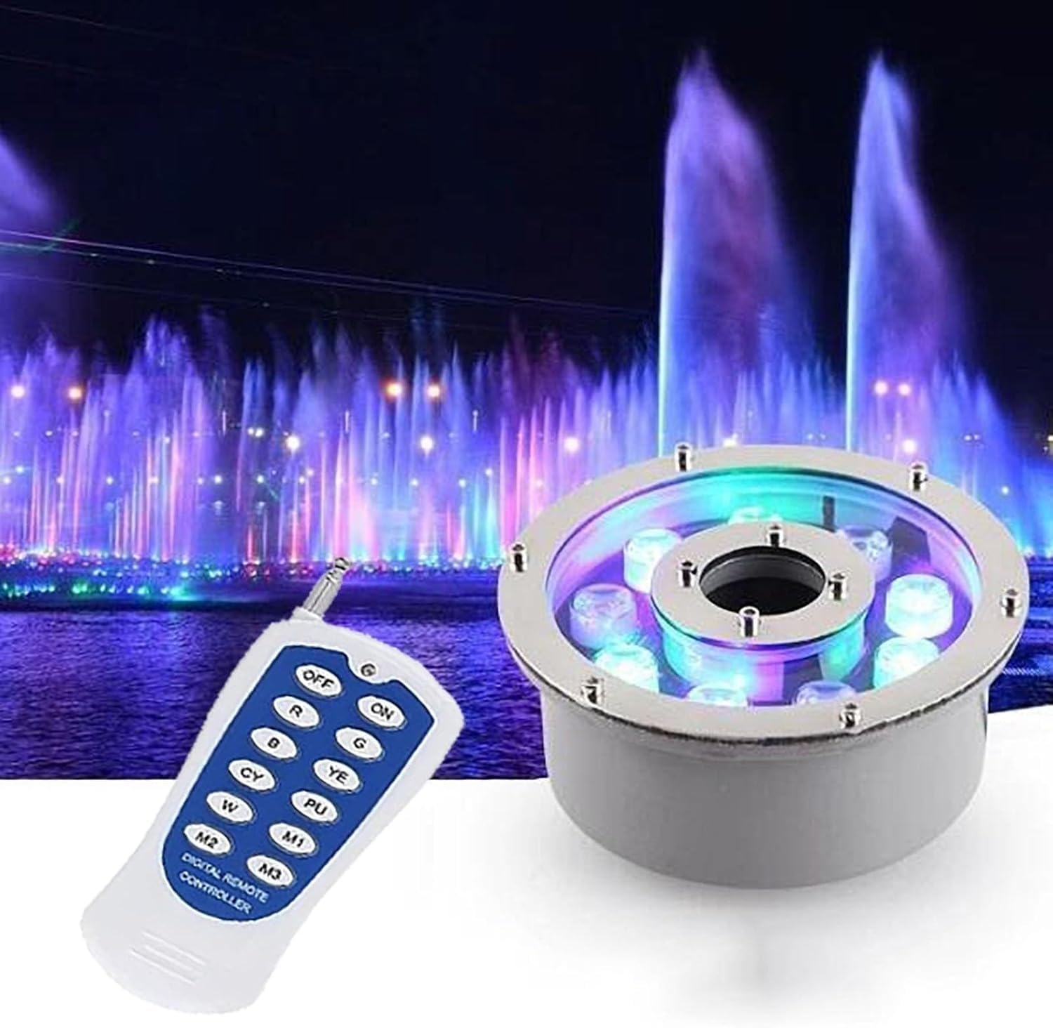 Luci A LED Subacquee per Laghetto per Esterni Giardino Festa Fontana Anello RGB Ip68 Faretto da Incasso AC 12V/24V 9W 24V con Telecomando RGB+24W