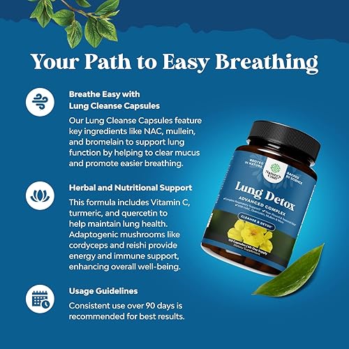 Miniatura 2 de Cápsulas de hojas de gordolobo para desintoxicación pulmonar – Complejo purificador de limpieza pulmonar con quercetina NAC y extractos de cordyceps