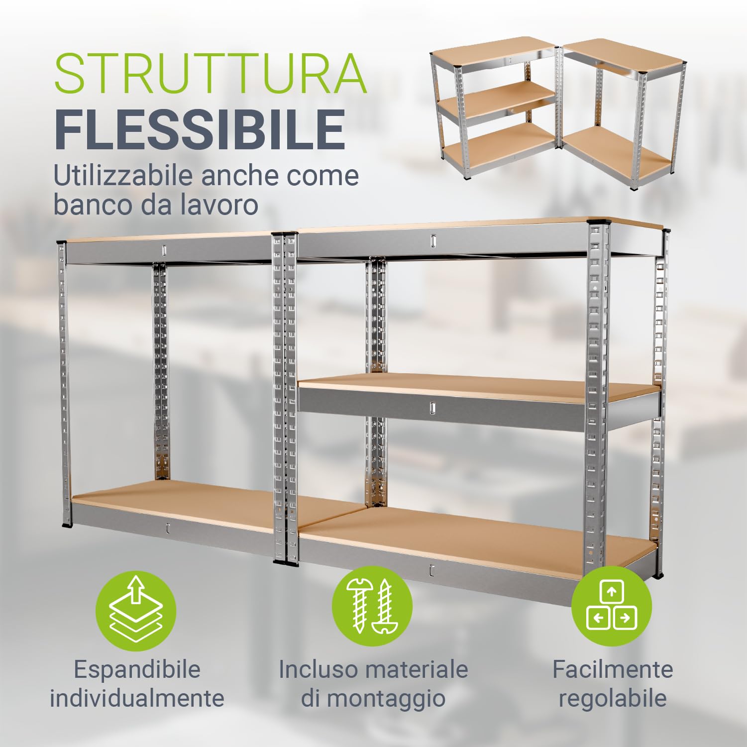 Juskys Set 2 scaffali Easy 160x80x40cm (AxLxP) | 640kg di portata | 8 ripiani | Scaffali in metallo per carichi pesanti Scaffali per cantine Scaffali a innesto Scaffali in metallo