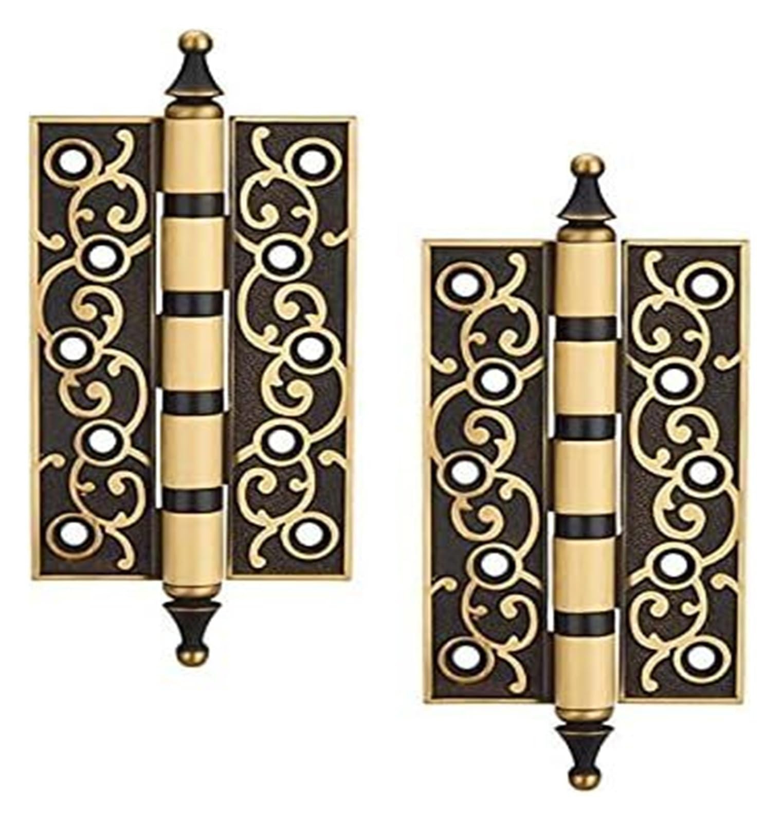 Pzoferlin Black Gold Door Hinge Brass European Style Carved Flat Door Hinges, Silent Bearing, 4Mm, 2 Pack, Multicolor, 4/5 Inch(,5Inch)