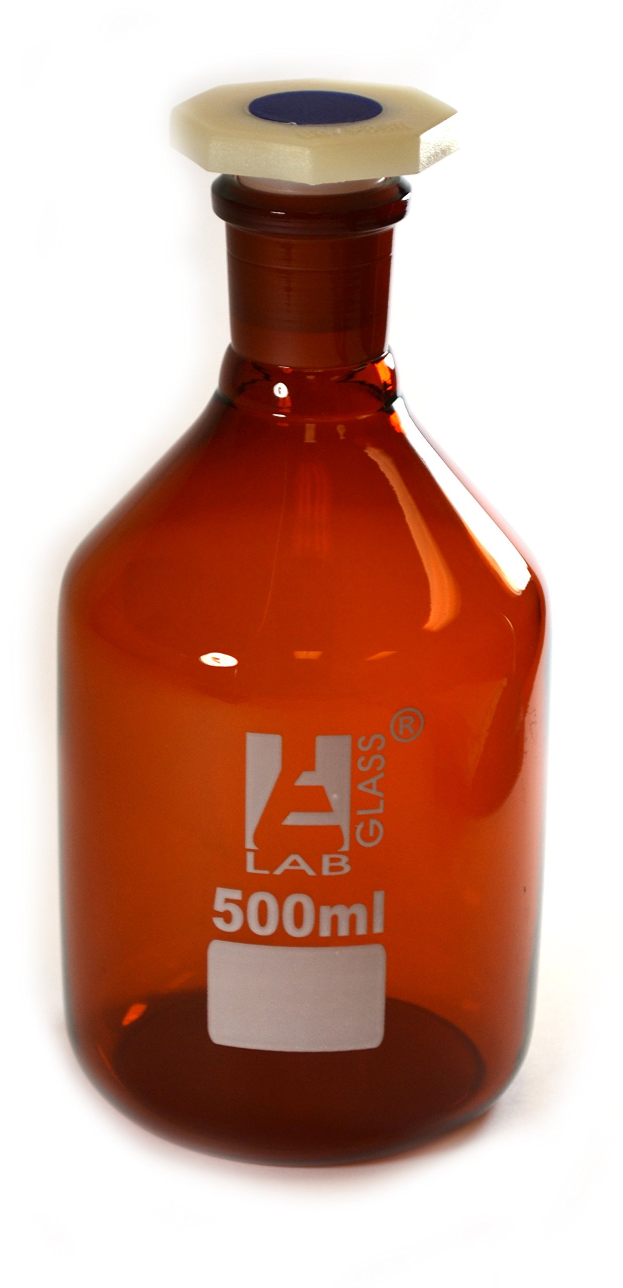 Eisco Labs - Bottiglia reagente ambrato da 500 ml, bocca stretta con tappo in polipropilene a prova di acidi, misura della presa 24/29