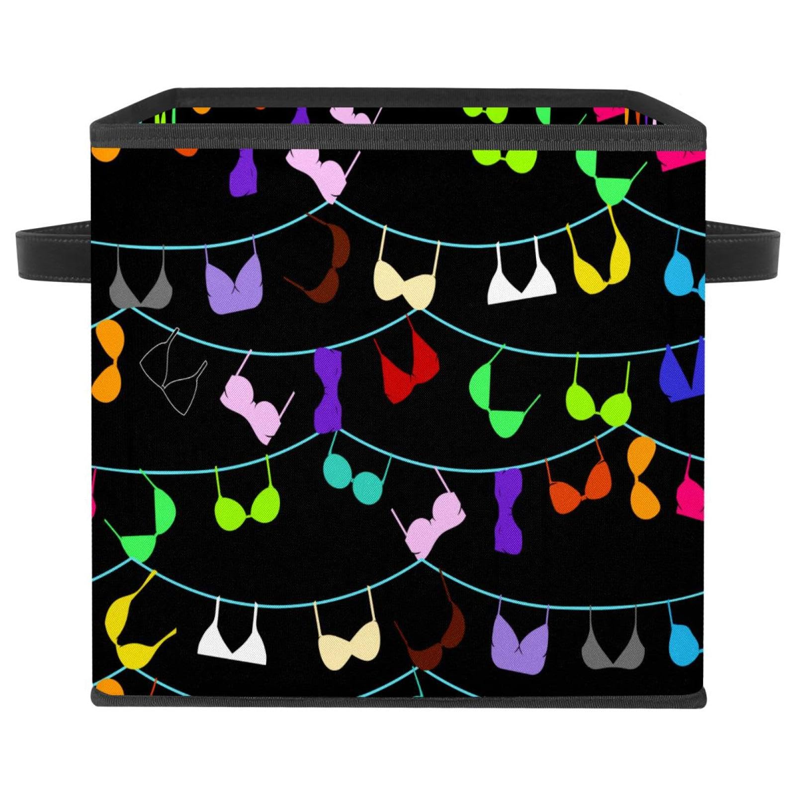 Boîte de rangement pliable en tissu cube à poignées motif bustiers pour vêtements
