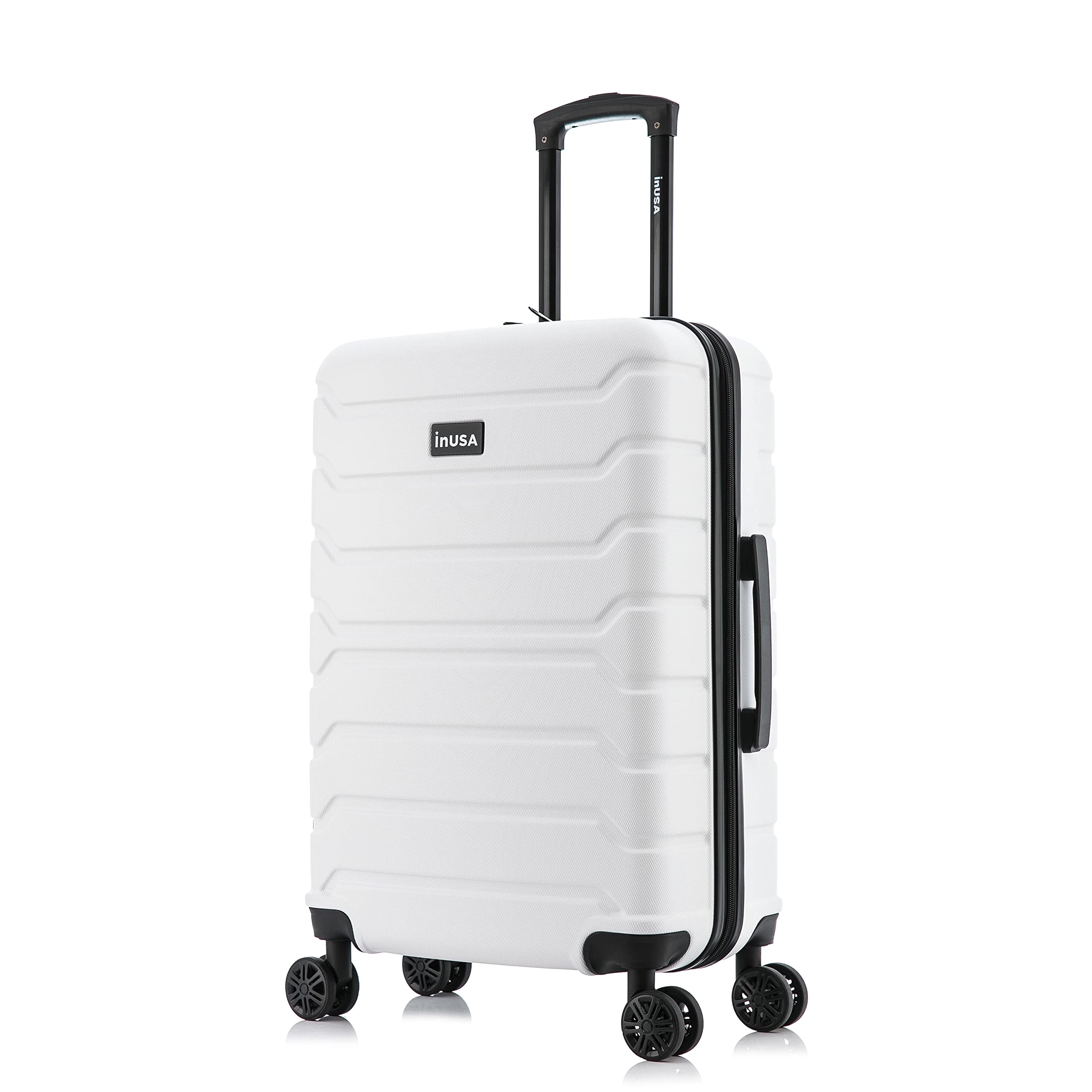 InUSA TREND Luggage with Spinner Wheels | Durable lightweight Hardside Suitcase, Travel bag with Handle and Trolley, 24-Inch Medium Checked luggage | White