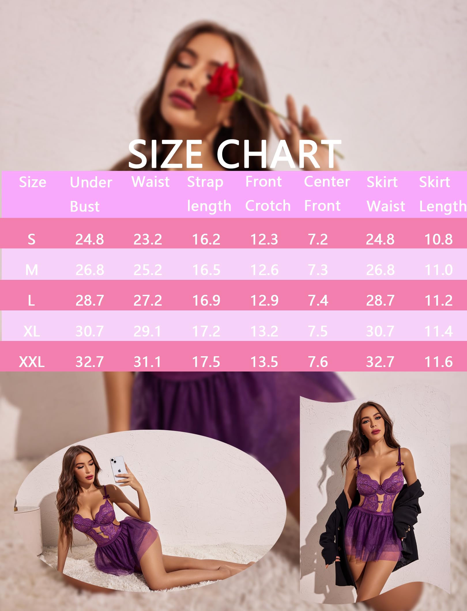WBDWWTD Ensemble de Lingerie Sexy, Body à Armatures en Dentelle avec Mini-Jupe en Maille détachable, Lingerie Teddy Push Up