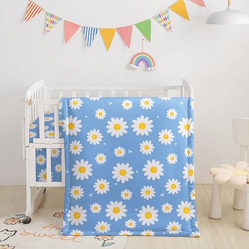 Miniatura 6 de Juego de ropa de cama para cuna de 3 piezas con edredón, sábana y falda, ropa de cama con estampado de mariposas en acuarela para bebés niños y