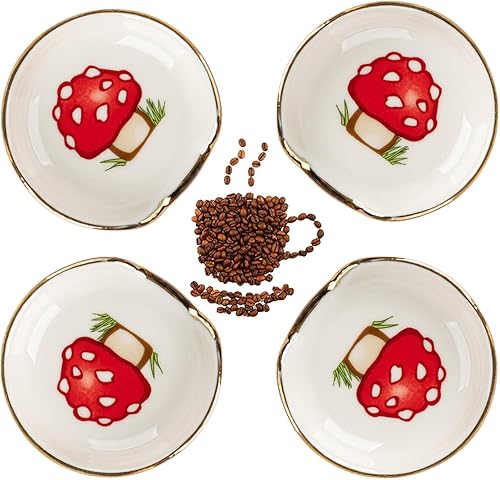 Soporte para cucharas de café con forma de hongos, soporte de cuchara de cerámica, borde dorado, accesorios para barra de café, cucharadita, soporte