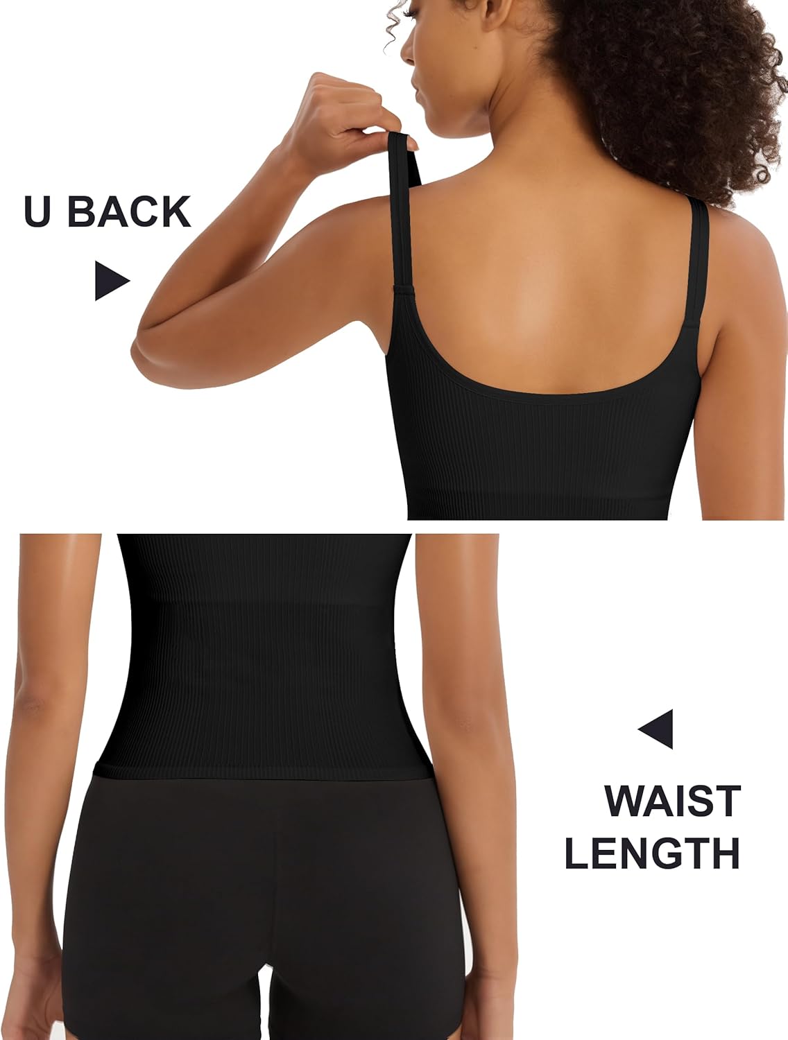 2 Pack Womens Workout Tank Tops with Built in Bra U Back Seamless Ribbed Athletic Yoga Gym Crop Top Camisole