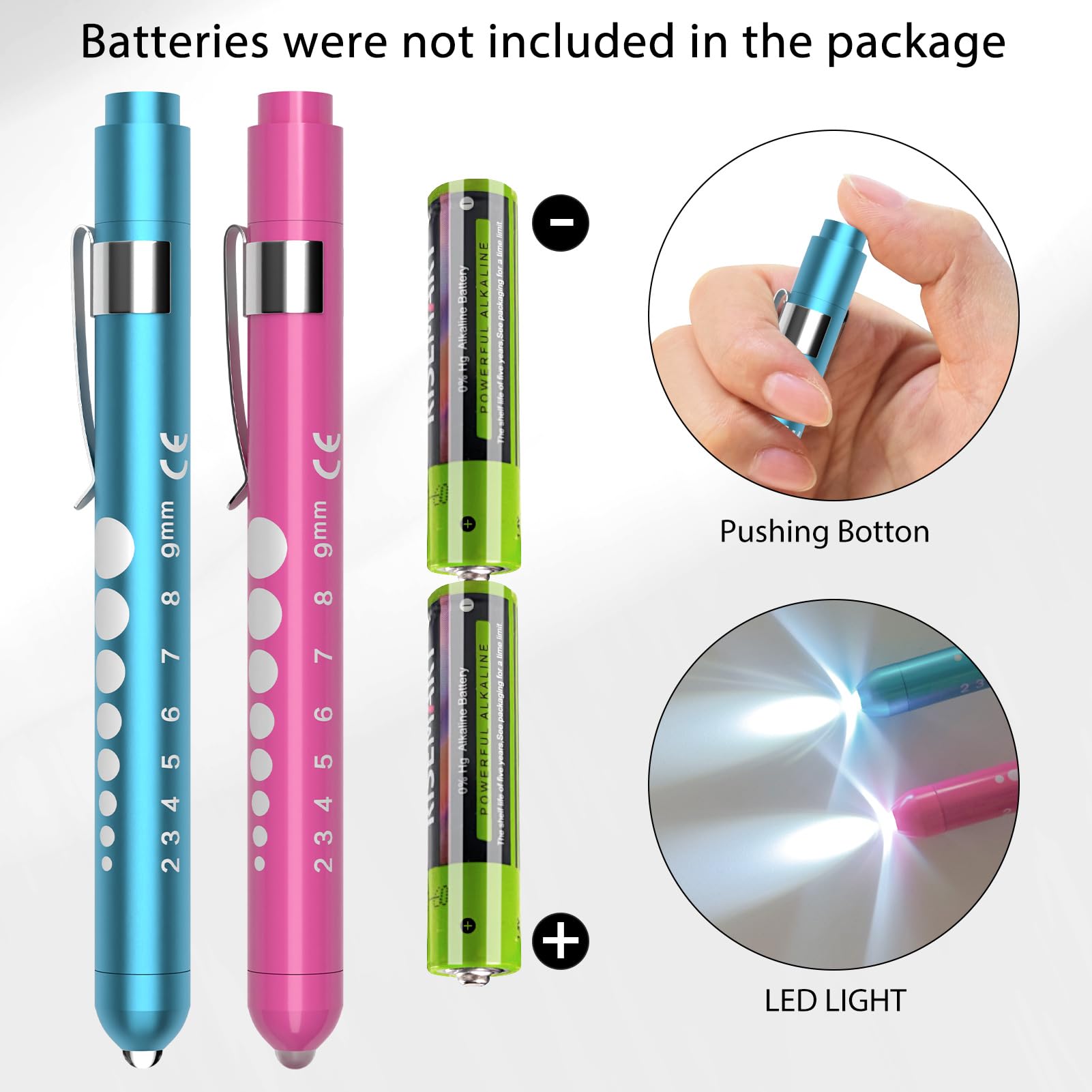 RISEMART Lampe pupille de diagnostic, infirmière, accessoire de service d'urgence avec compteur de pupilles et règle (rose rouge et bleu)