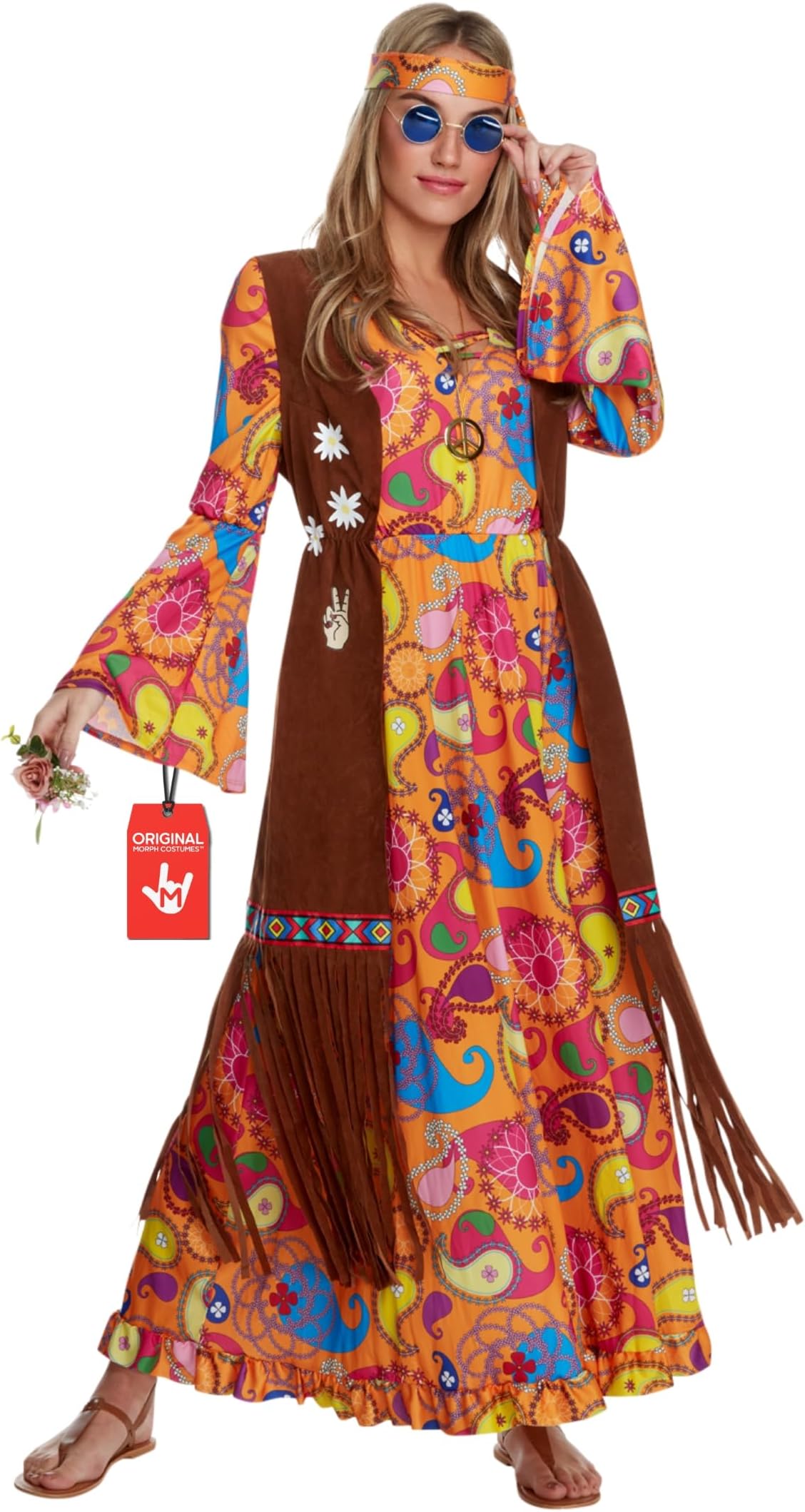 Morph Hippie Costume Women 70s Fancy Dress Women, Womens Halloween Costume