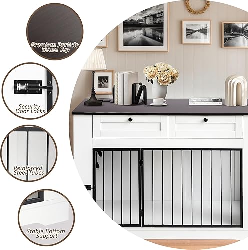 Miniatura 2 de Muebles grandes para jaula para perros, jaula decorativa resistente para interiores, mesa auxiliar de madera para perros con estación de carga, casa