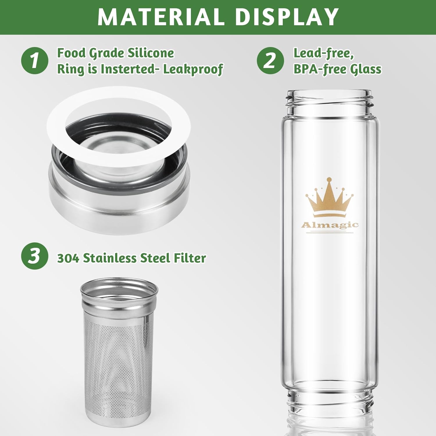 Tea Infuser Bottle for Loose Leaf Teas, 400 ml / 13.5 fl oz Double Wall Glass Tea Bottle with Infuser, Insulated Tea Tumbler with Infuser, Leak Proof Water Bottle with Protective Travel Sleeve - Image 5