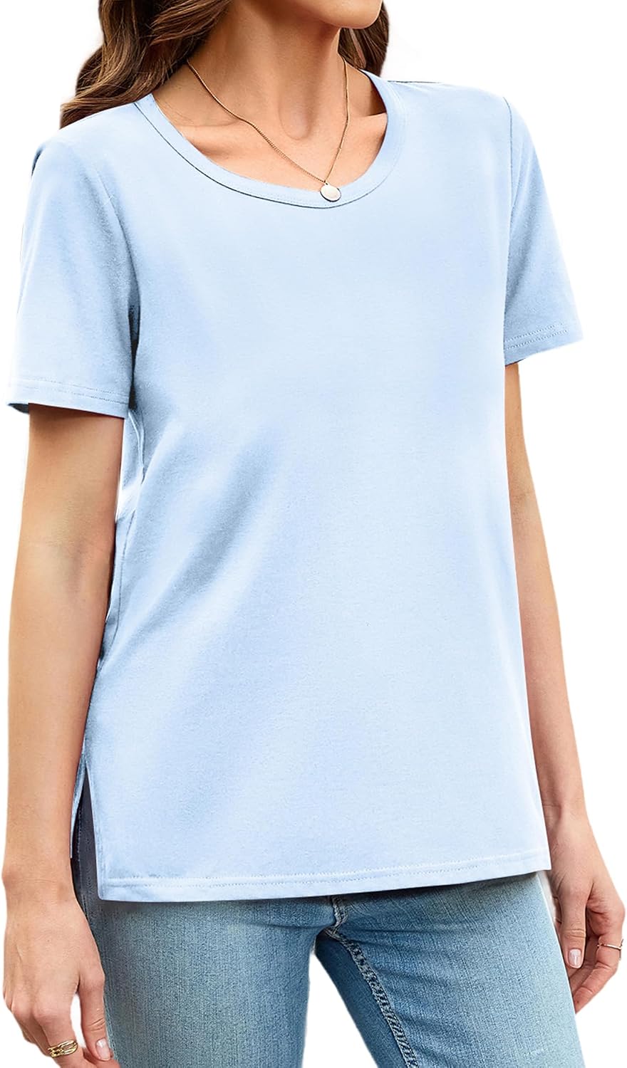 Maglietta da donna casual, tinta unita, estiva, a maniche