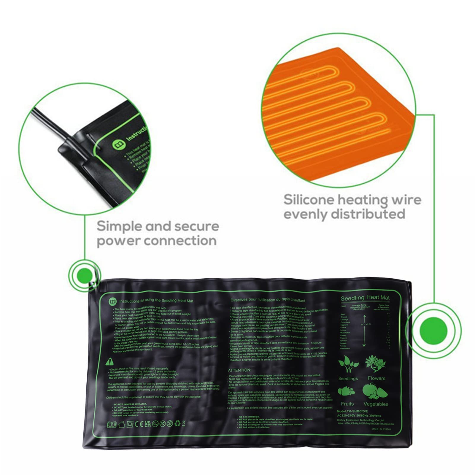 Shanrya Tapis Chauffant pour Semis, Contrôleur Thermostatique en PVC étanche IP67 Connexion d'alimentation Sûre 20 X 10 Pouces Coussin Chauffant pour Semis pour Plantes (Prise UE 220-240V)