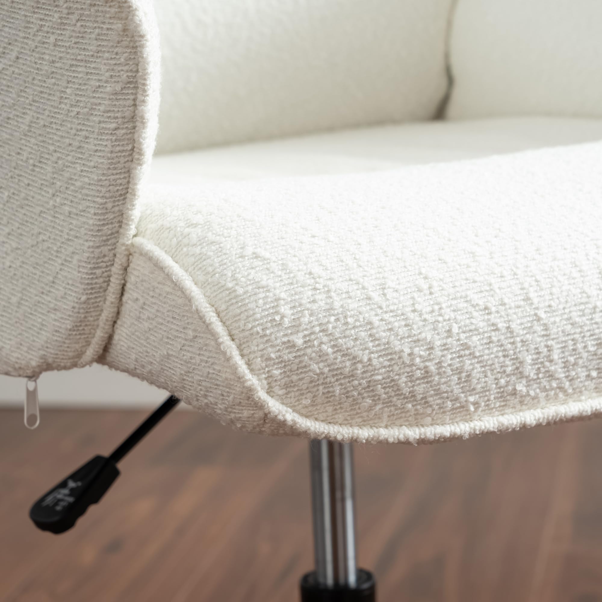 MEUBLE Cosy Silla de Tocador Sillón de Maquillaje Asiento Acolchado Giratorio 360° Altura Ajustable con Reposabrazos Boucle Sin Ruedas Patas Cruzadas para Dormitorio Blanco