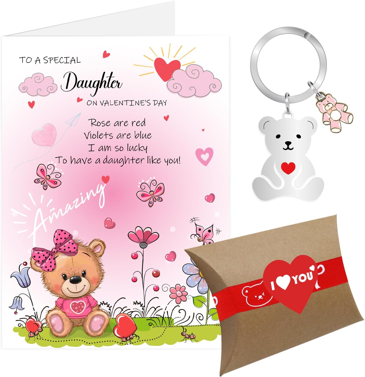 Valentines Card for Daughter, Valentines Day Daughter Gifts, Daughter Valentines Card from Dad Mum with Envelope, Valentine's Day Keyring Gifts for Daughter with Gift Box (Daughter)