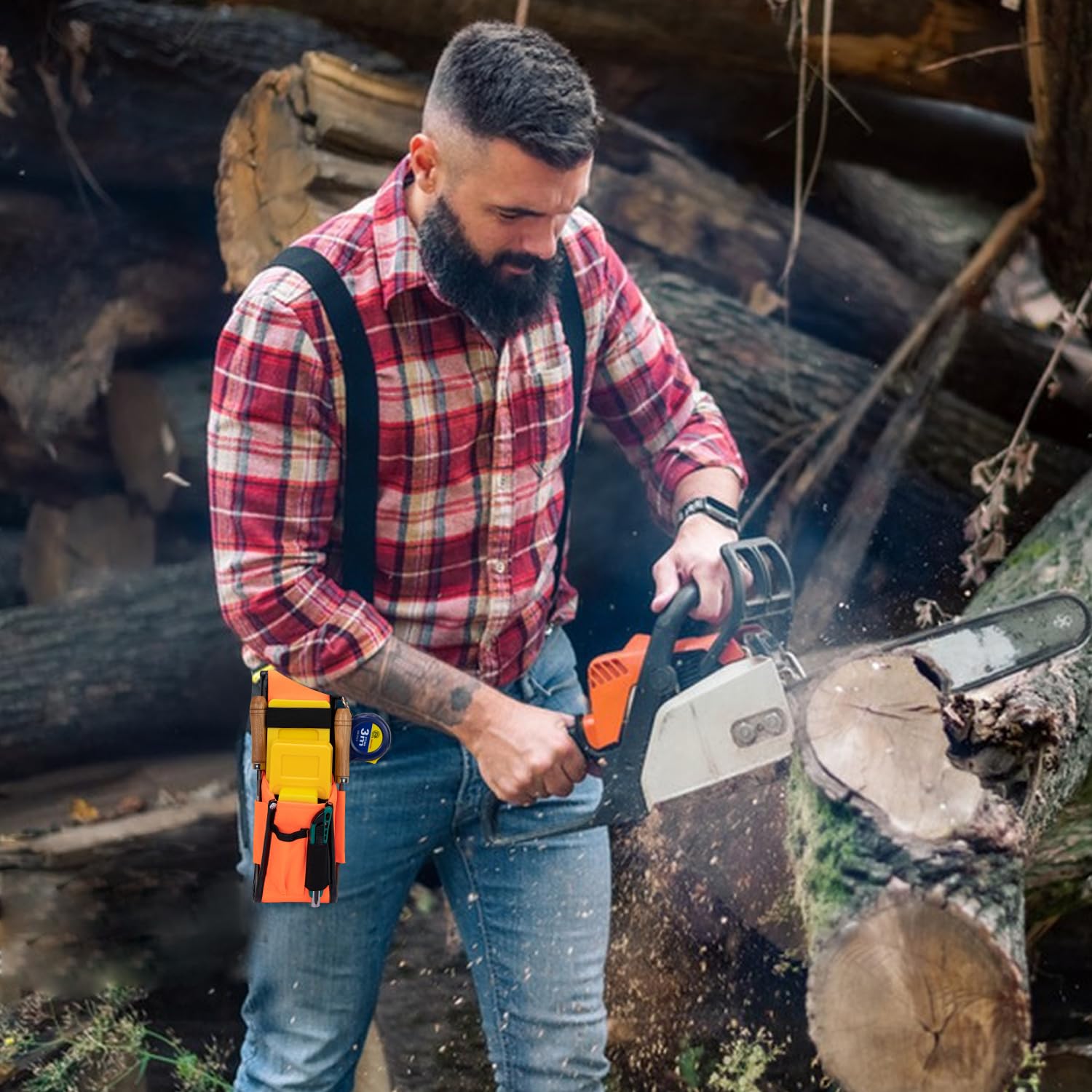 Sac de bûcheron réglable pour cales en aluminium et en plastique - Sac banane pour abattage d'arbres