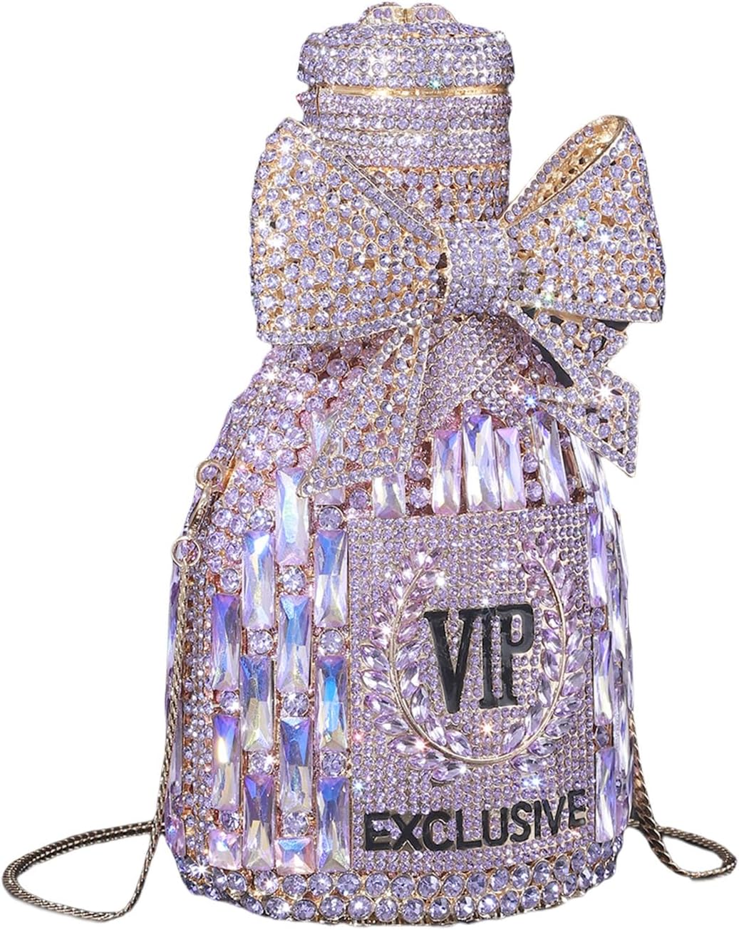女性用シャンパンボトルイブニングバッグ、スイートボウパース、ユニークなハンドバッグ、カクテルパーティーショルダーバッグ。