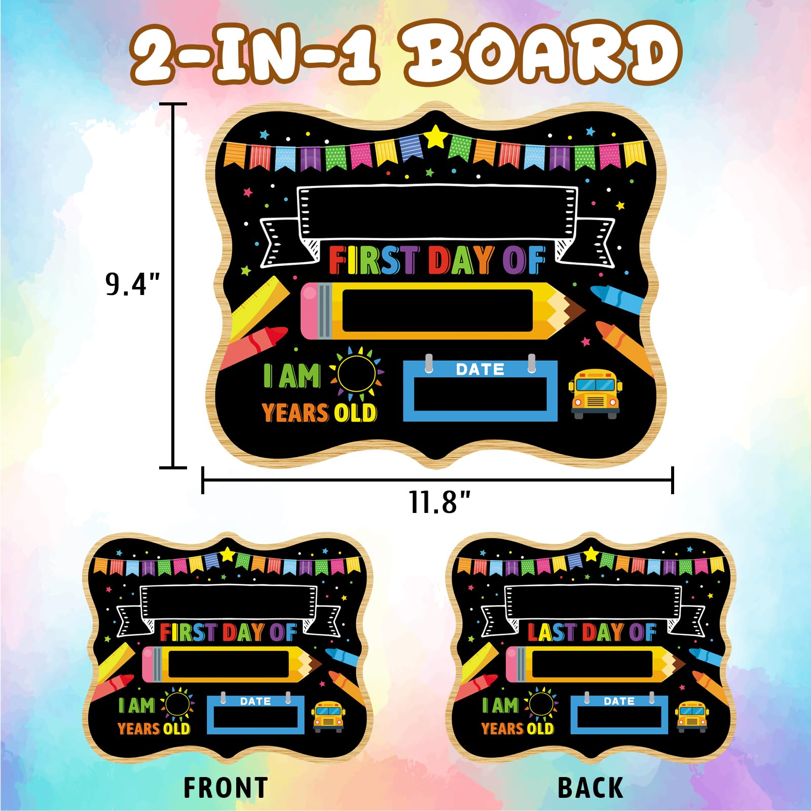 JUESMOS First & Last Day of School Chalkboard Sign 9.4"x11.8" Back to School Board Sign for Kids Reusable Board Signs for 1st Day of Kindergarten Preschool Gifts for Kids Children Photo Props Signs