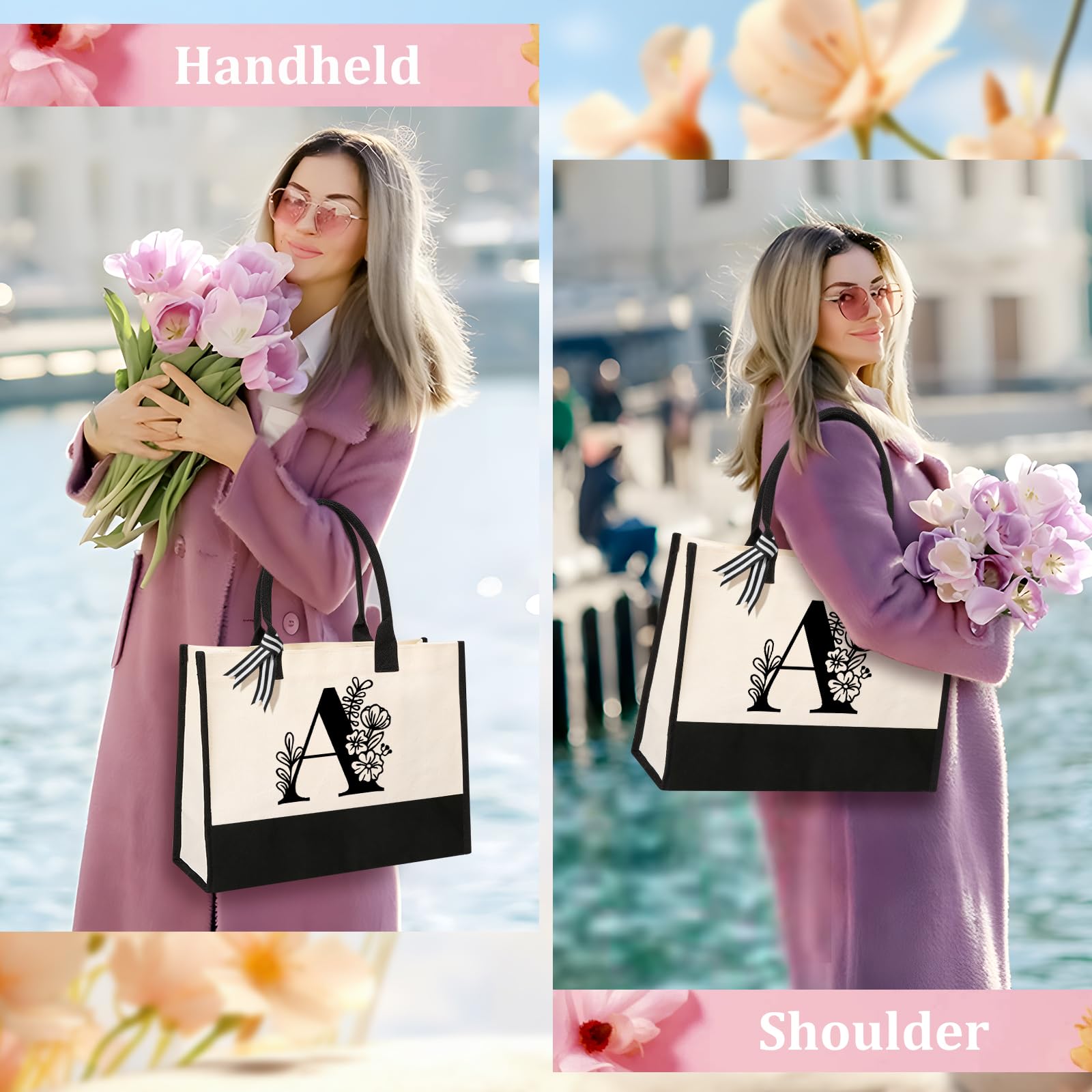 Shenee Personalized Initial Canvas Tote Bag - Large Jute Beach Bag With Custom Letter, Gift For Women, Bridesmaids, Friends - View #9
