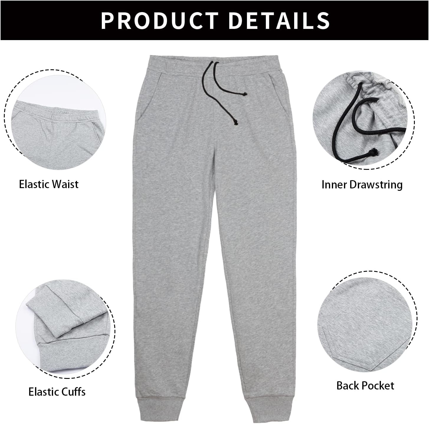 Mens Sweatpants Cotton Jogger Pants with Pockets Inner Drawstring M-3XL - Image 6