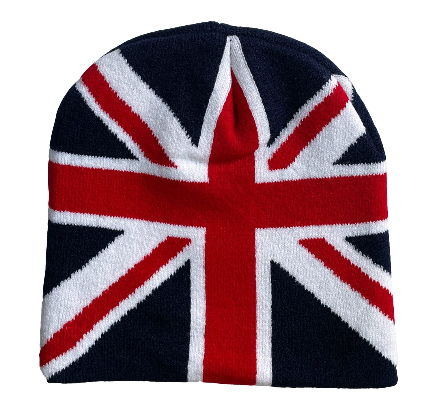 Itzu Men's Union Jack No Bobble Union Jack London Knit Winter Beanie Hat Bobble Pom Pom Turn Up In